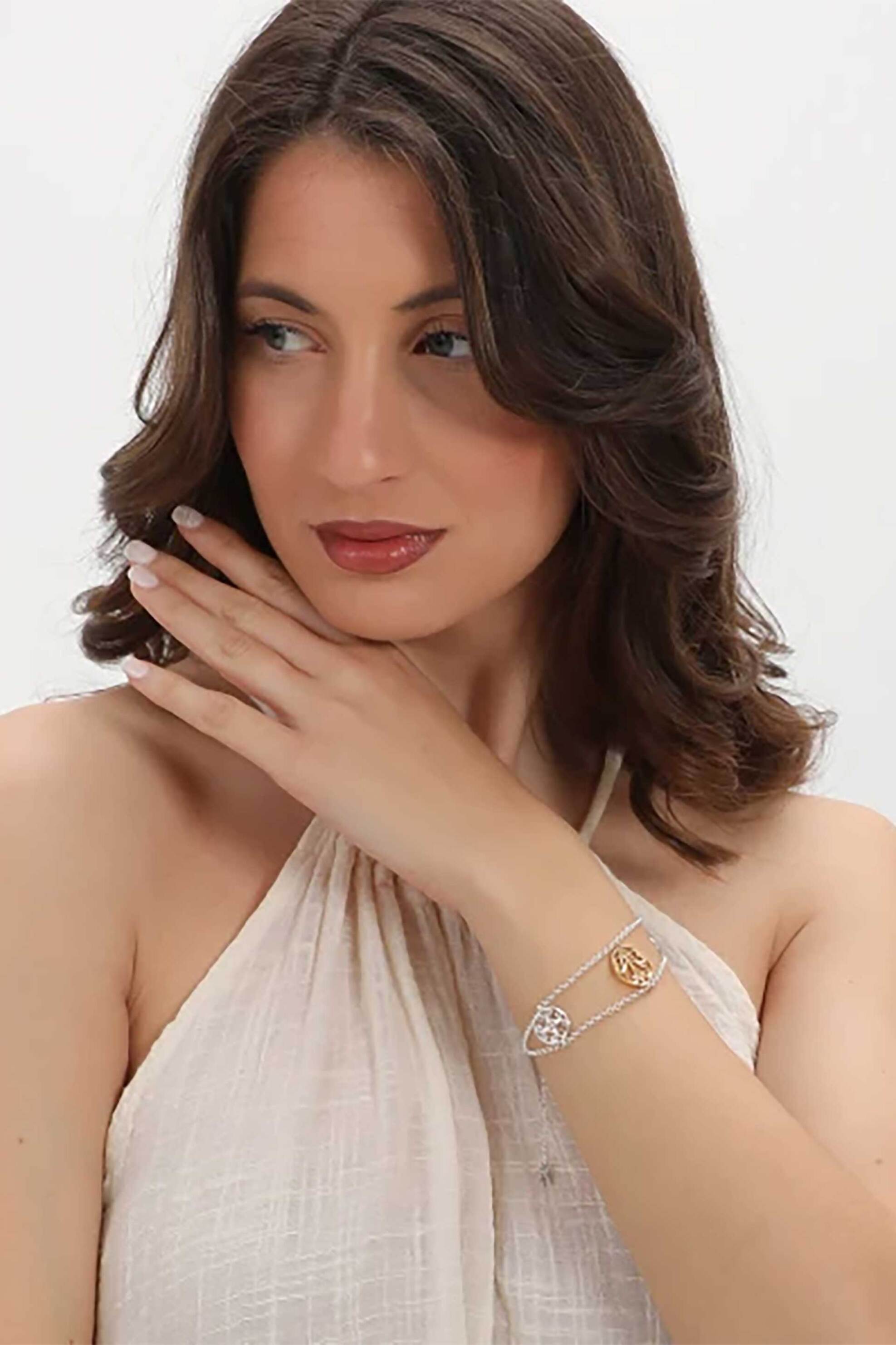 Folli Follie γυναικείο ασημένιο βραχιόλι με διπλή αλυσίδα "Kallos " - 1B25S105Y Ασημί φωτογραφία