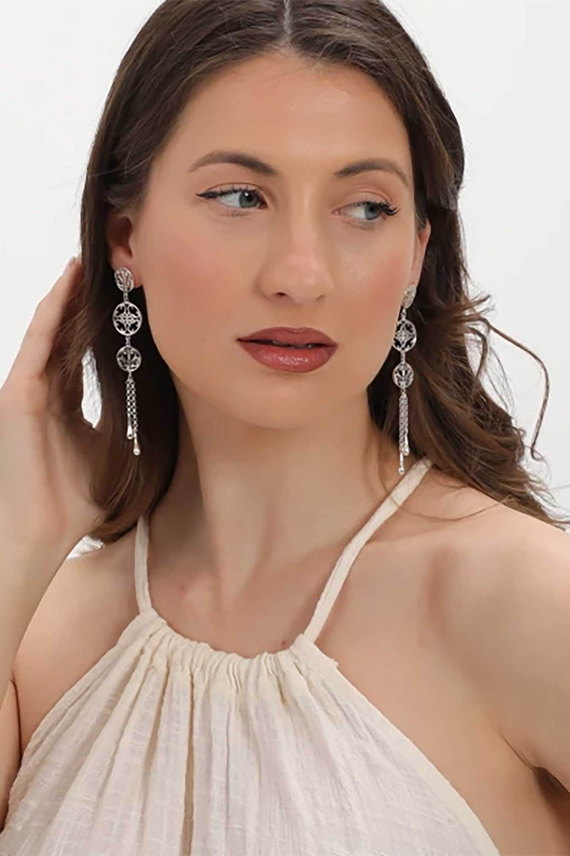 Folli Follie γυναικεία ασημένια μακριά σκουλαρίκια "Kallos " - 1E25S167 Ασημί φωτογραφία