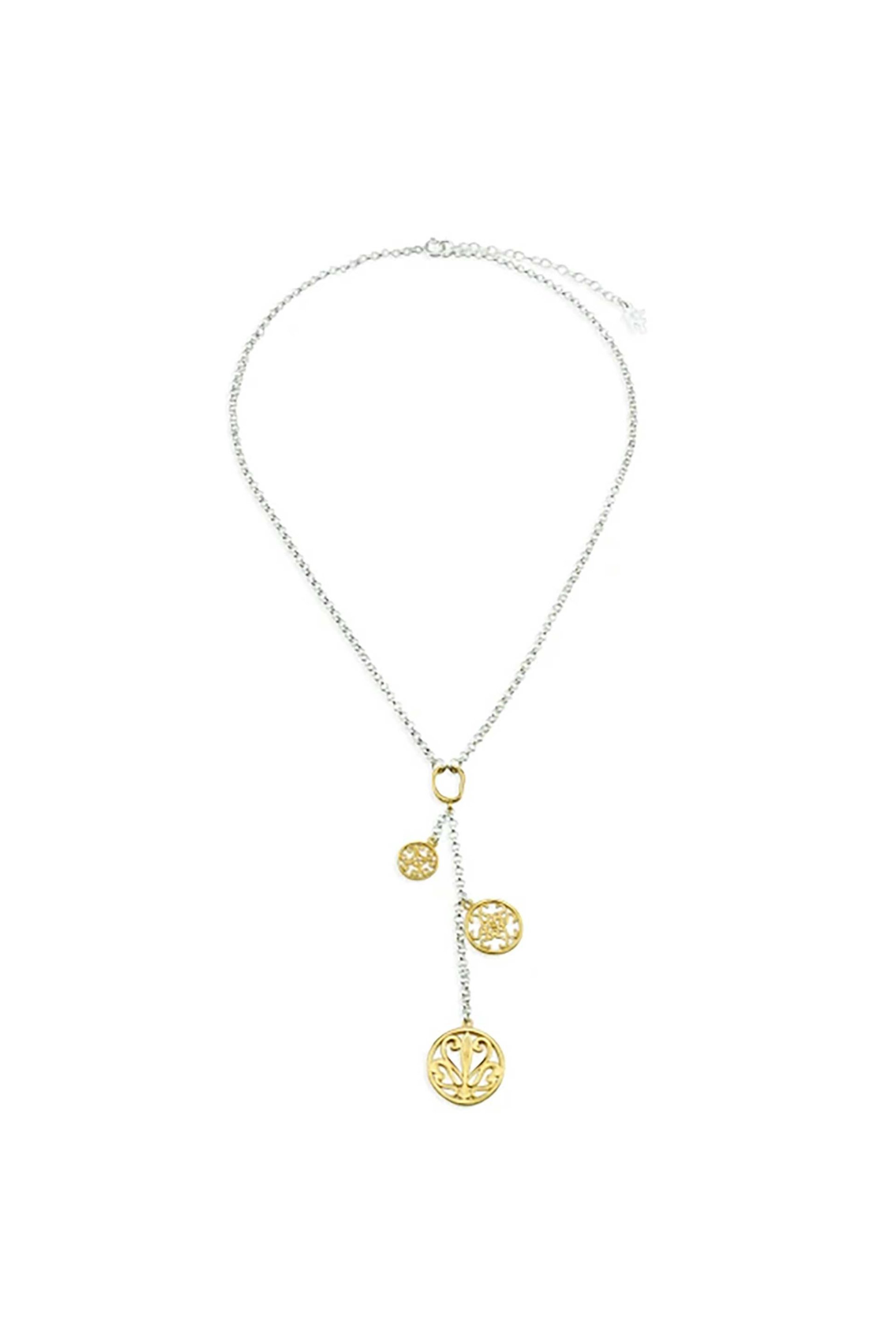 Folli Follie γυναικείο ασημένιο κολιέ με επίχρυσα μοτίφ "Kallos" - 1N25S171Y Ασημί