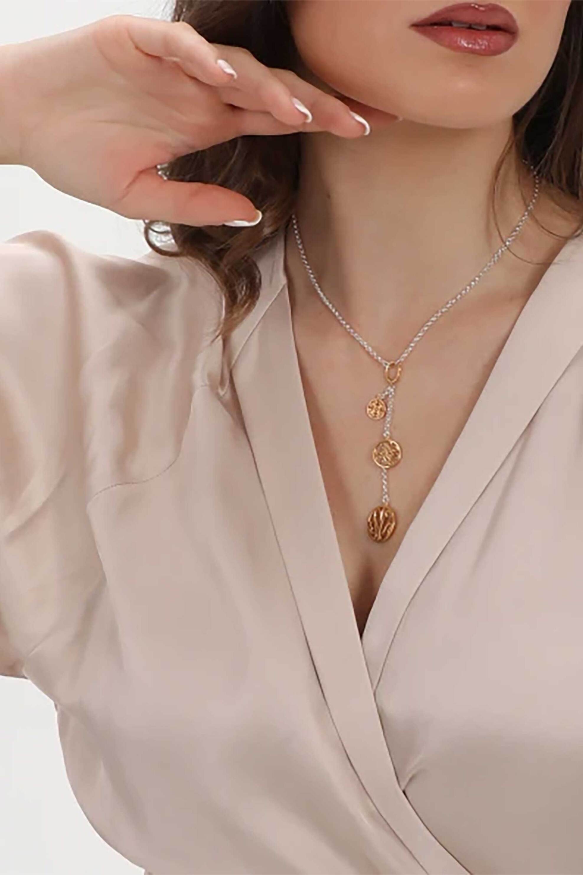 Folli Follie γυναικείο ασημένιο κολιέ με επίχρυσα μοτίφ "Kallos" - 1N25S171Y Ασημί φωτογραφία