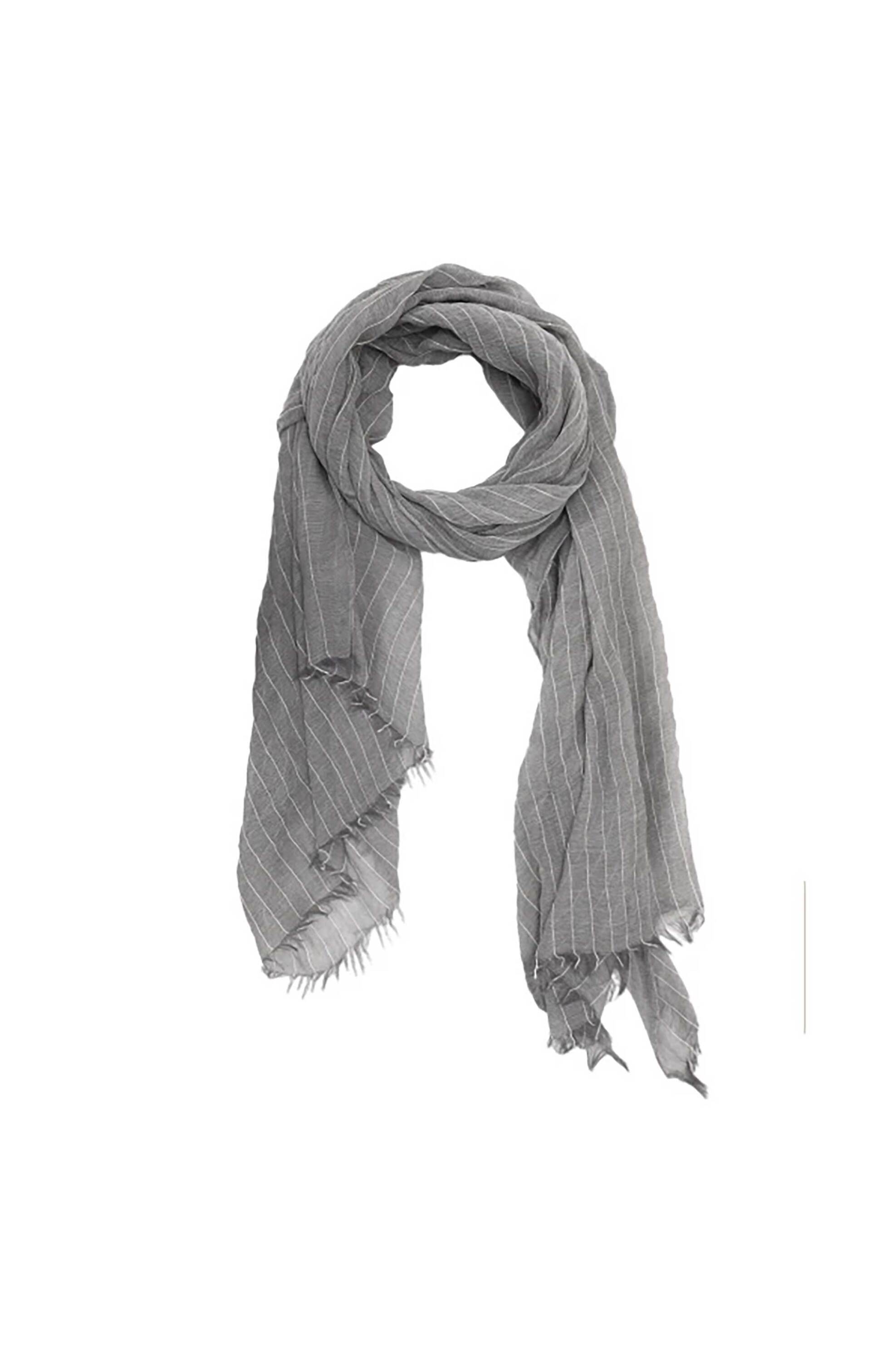 FOLLI FOLLIE Folli Follie γυναικείο φουλάρι βαμβακερό λεπτό με κρόσσια - SF25B026A Γκρι