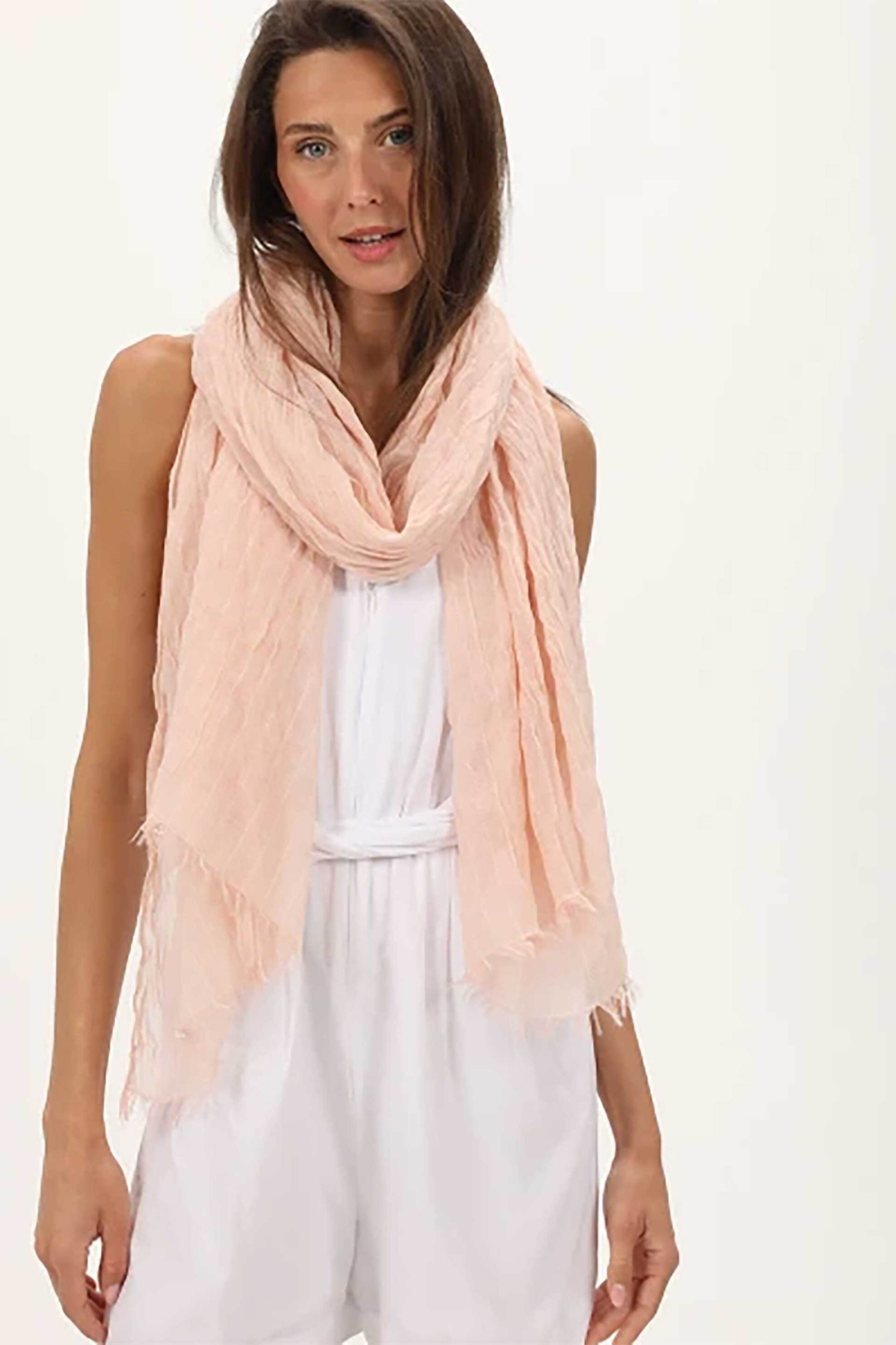 Folli Follie γυναικείο φουλάρι βαμβακερό λεπτό με κρόσσια - SF25B026P Ροζ φωτογραφία