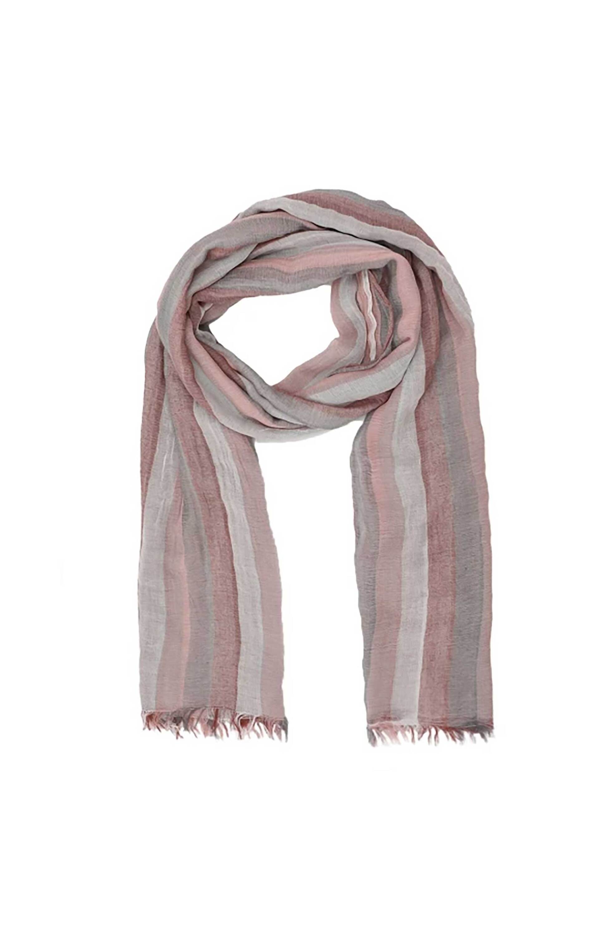 FOLLI FOLLIE Folli Follie γυναικείο φουλάρι βαμβακερό λεπτό με ρίγες και κρόσσια - SF25B027A Γκρι