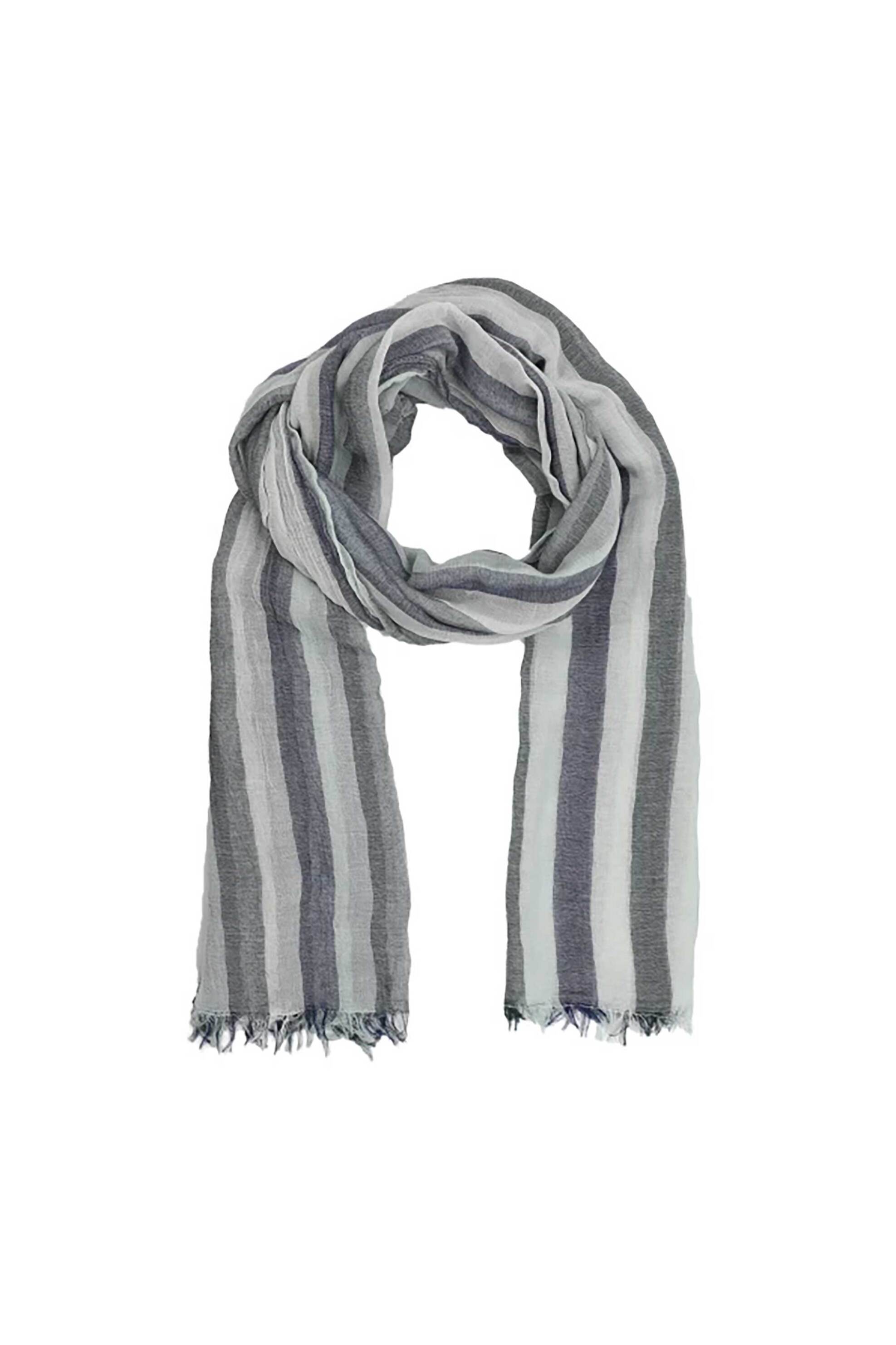 FOLLI FOLLIE Folli Follie γυναικείο φουλάρι βαμβακερό λεπτό με ρίγες και κρόσσια - SF25B027U Μπλε