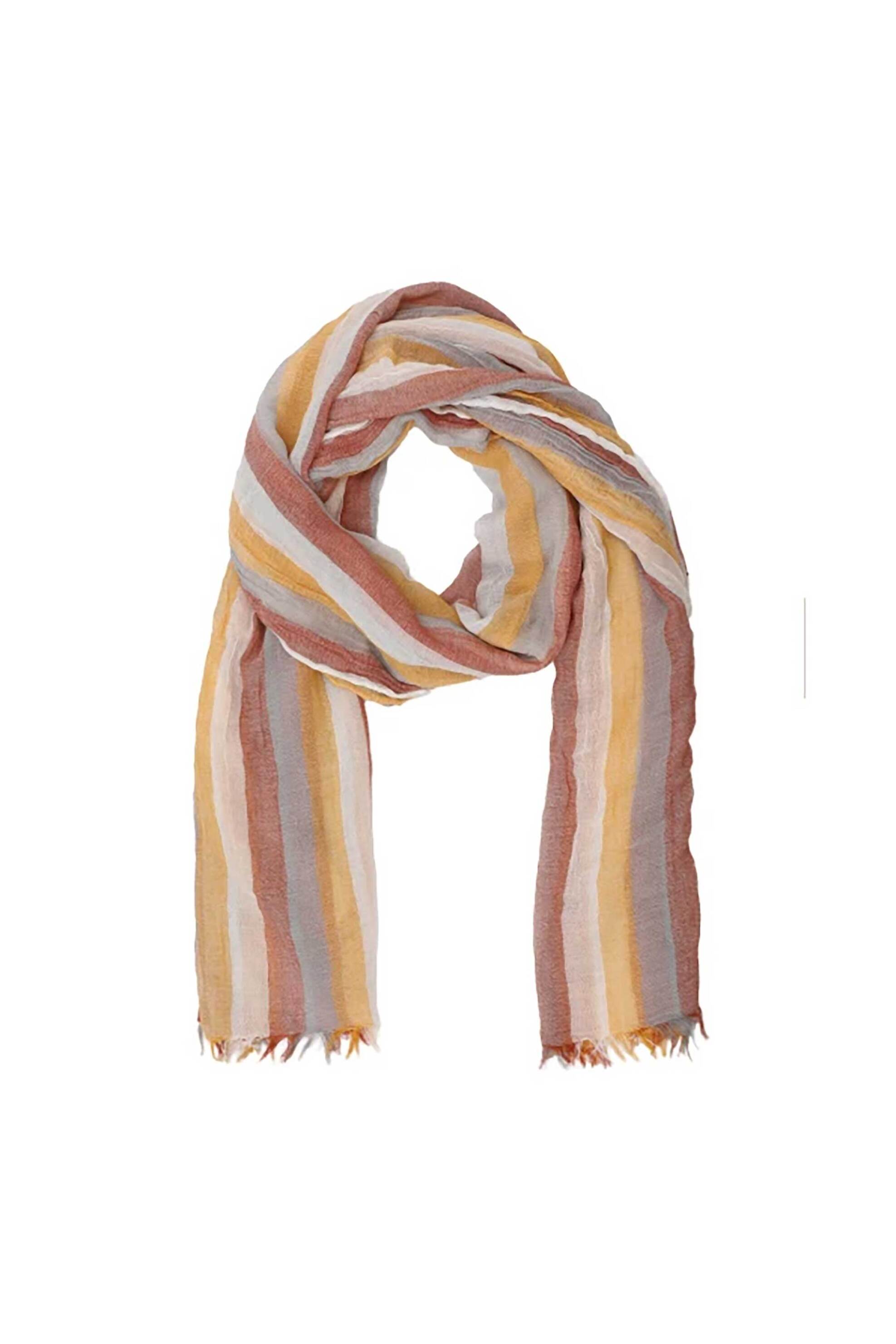 FOLLI FOLLIE Folli Follie γυναικείο φουλάρι βαμβακερό λεπτό με ρίγες και κρόσσια - SF25B027Y Κίτρινο