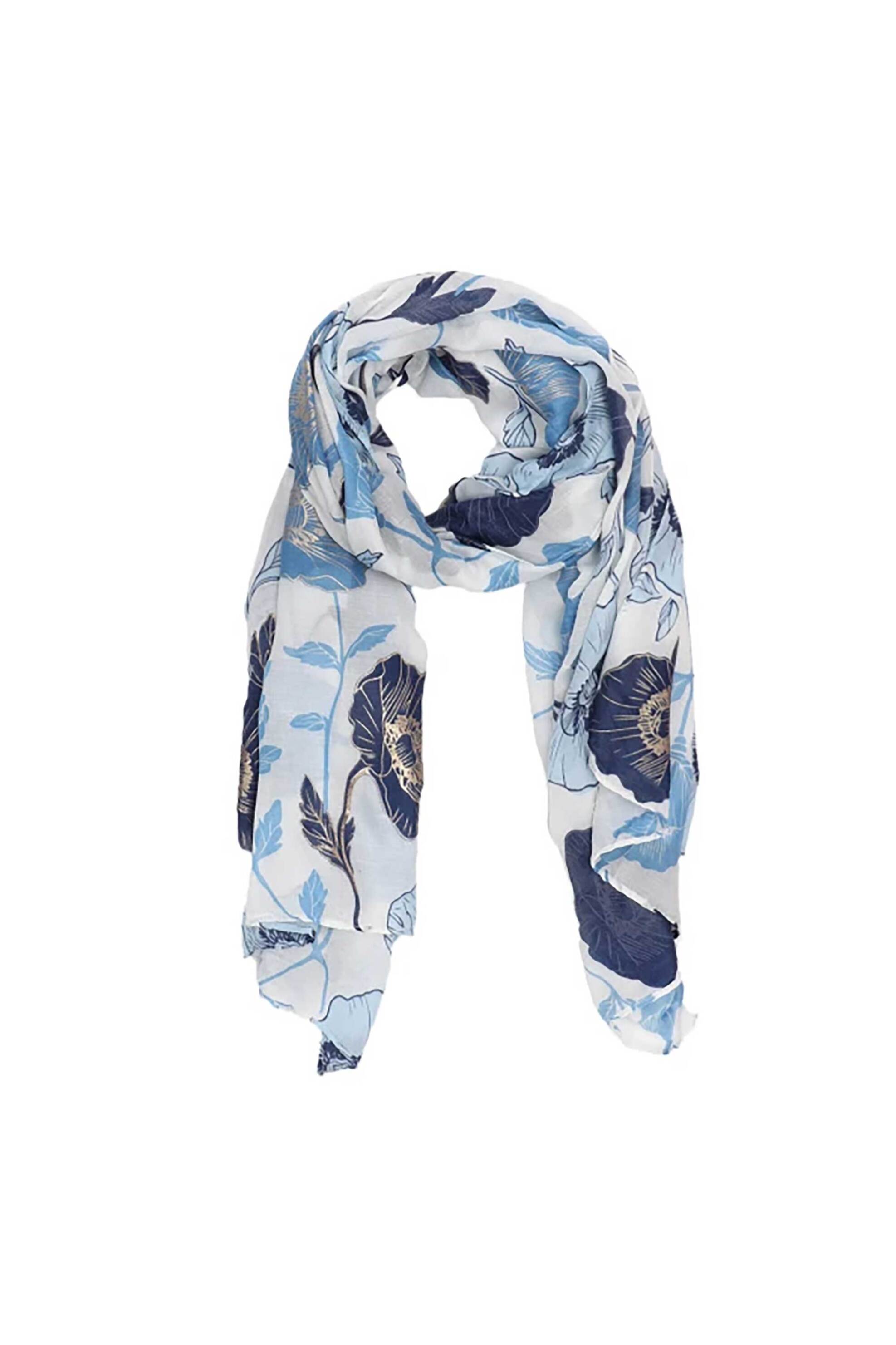 FOLLI FOLLIE Folli Follie γυναικείο φουλάρι από βισκόζη με λουλούδια - SF25B028U Μπλε