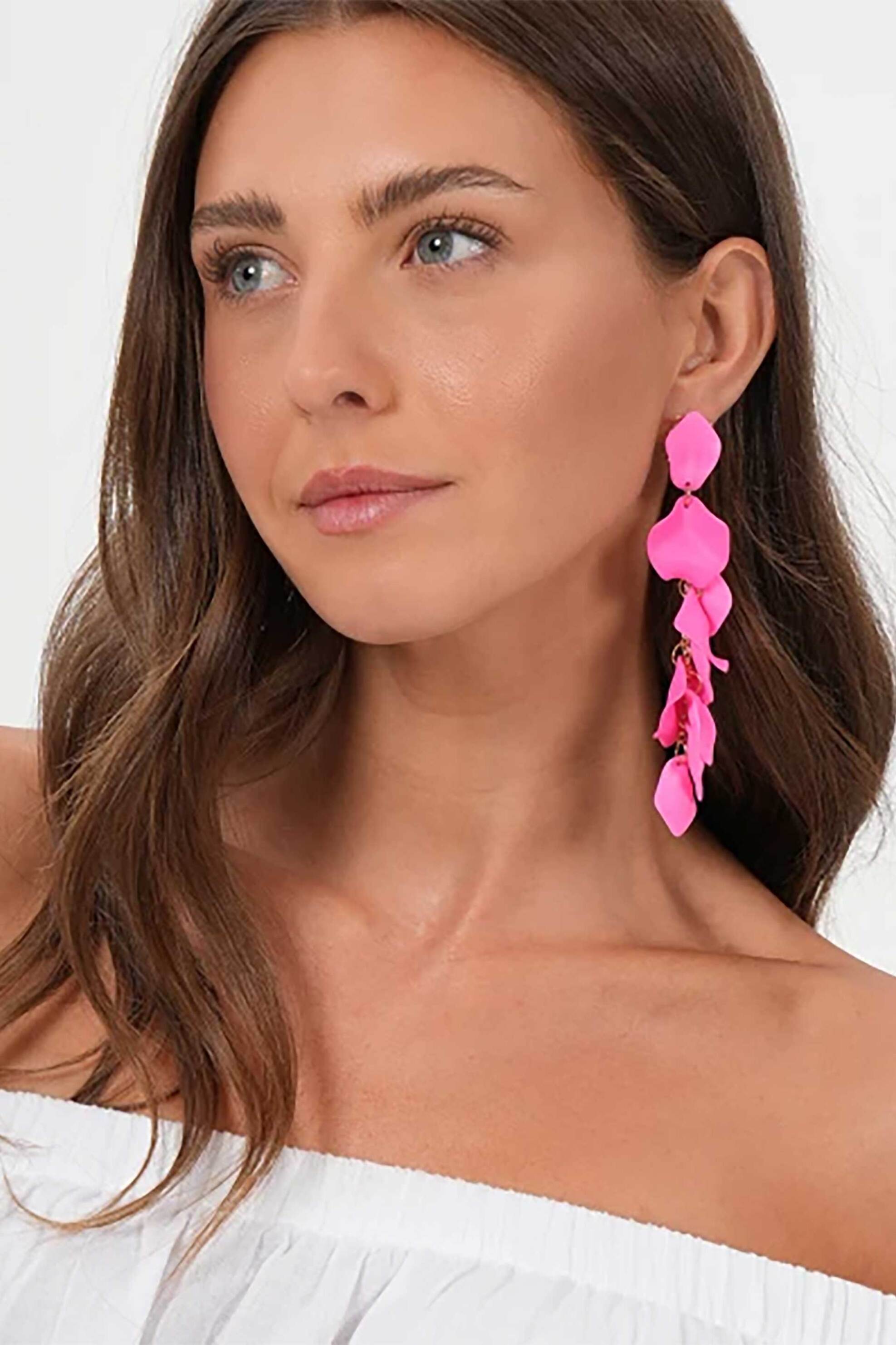 Folli Follie γυναικεία μακριά σκουλαρίκια με φούξια φύλλα "Impress Me" - 3E24Z027D Φούξια φωτογραφία