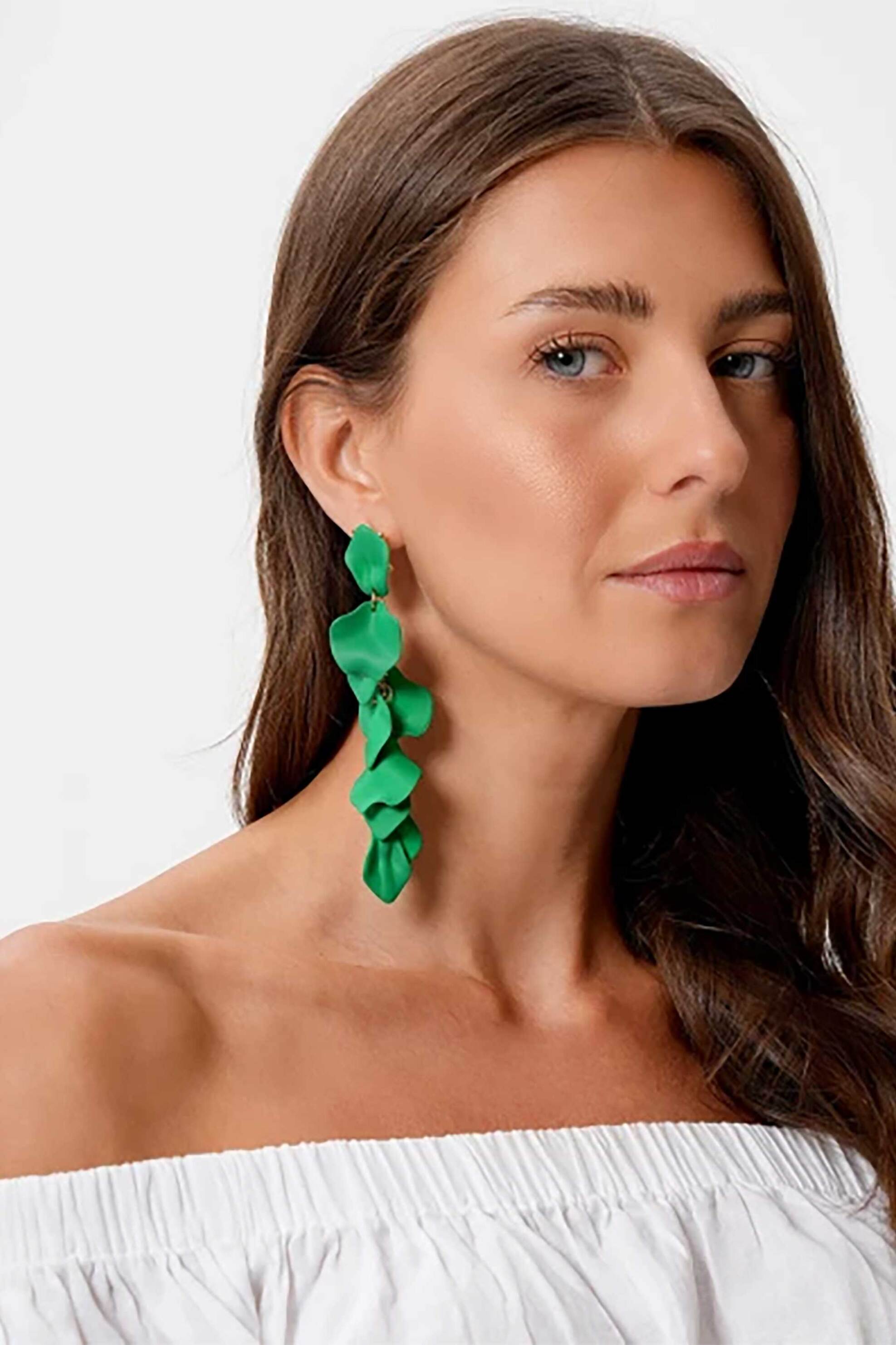 Folli Follie γυναικεία μακριά σκουλαρίκια με πράσινα φύλλα "Impress Me" - 3E24Z027E Πράσινο φωτογραφία