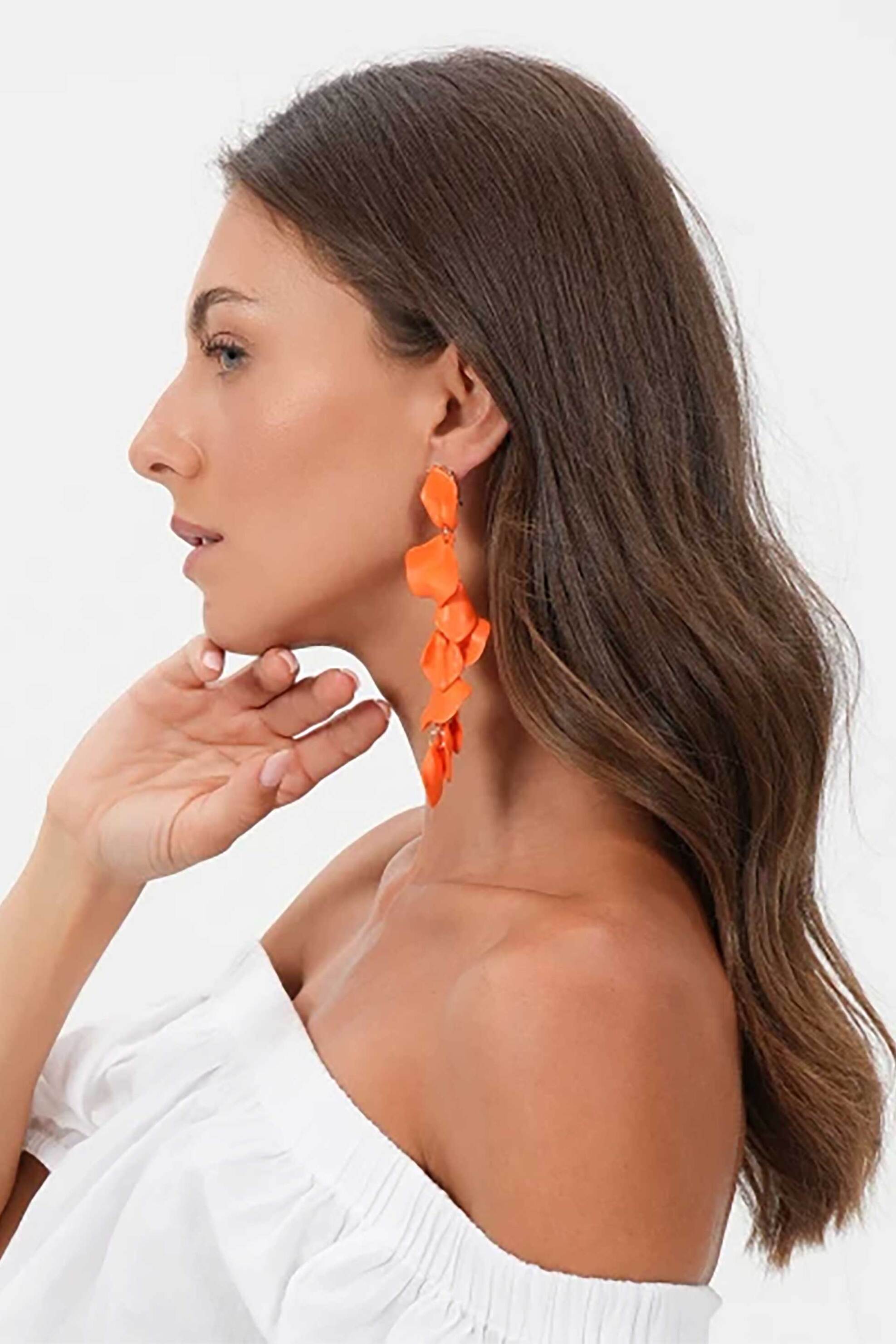 Folli Follie γυναικεία μακριά σκουλαρίκια με πορτοκαλί φύλλα "Impress Me" - 3E24Z027O Πορτοκαλί φωτογραφία