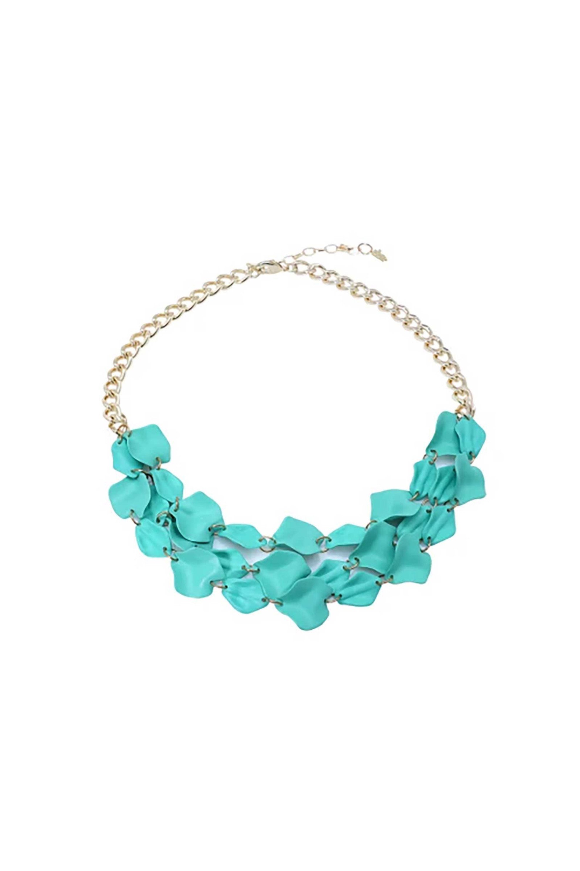 Folli Follie γυναικείο κολιέ αλυσίδα με τυρκουάζ φύλλα "Impress Me" - 3N24Z033T Τυρκουάζ