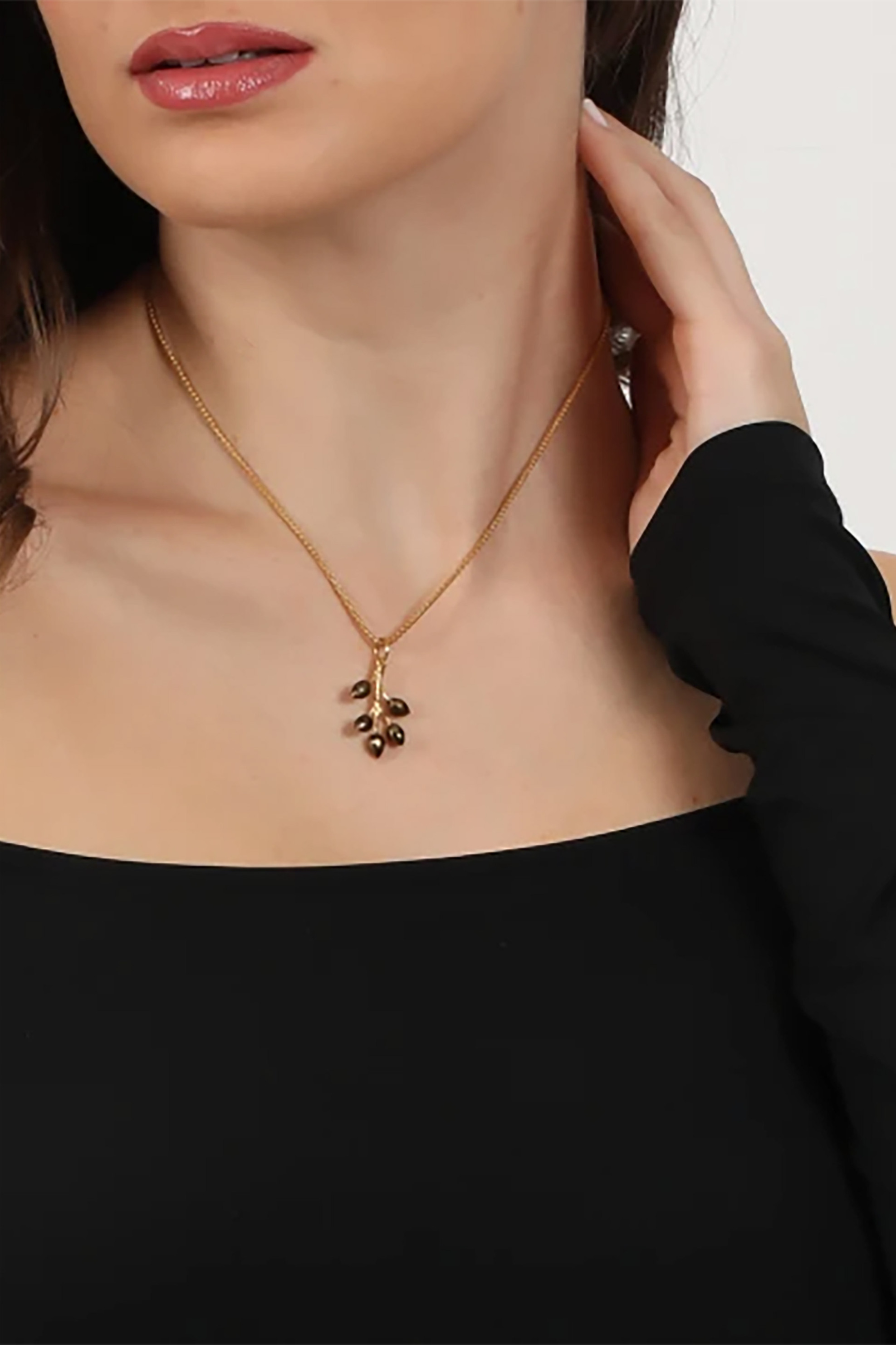 Folli Follie γυναικείο επίχρυσο μενταγιόν "Anima Olea" - 1P25S007YB Καφέ φωτογραφία