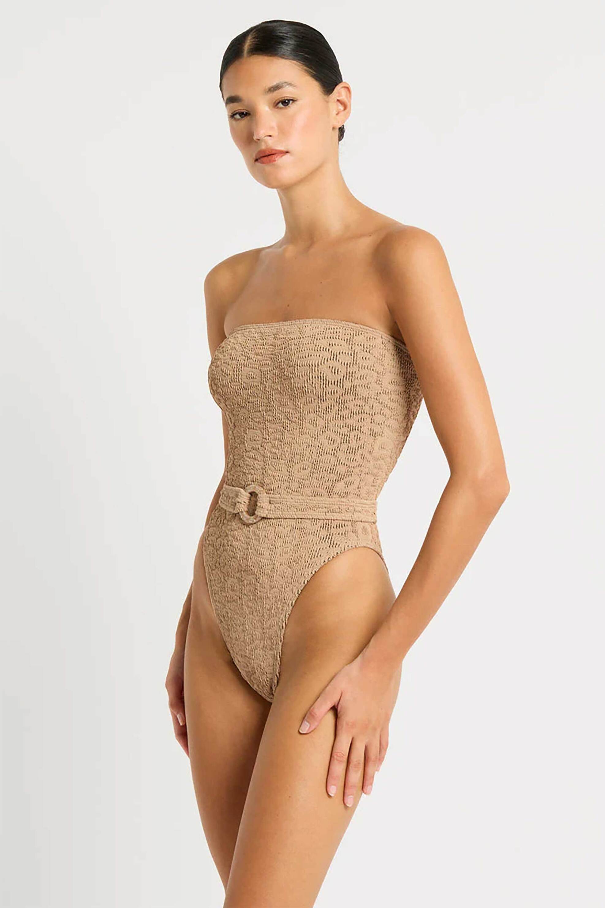 bond-eye γυναικείο μαγιό ολόσωμο strapless με αποσπώμενη ζώνη "Belt Fane" - BOUND629LT-OTLEP Μπεζ φωτογραφία