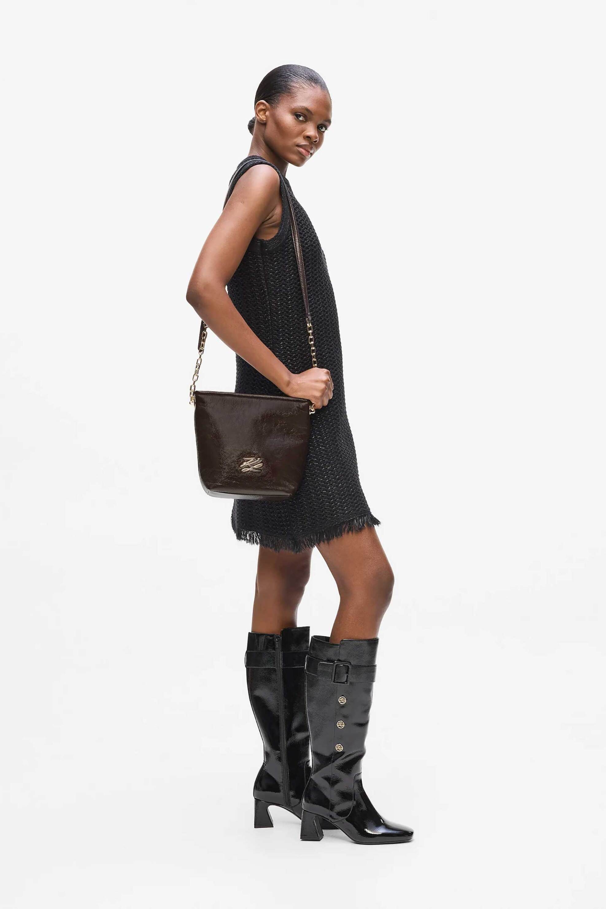 Karl Lagerfeld γυναικεία δερμάτινη τσάντα bucket "K/Autograph Small" - A4W30103 Μαύρο φωτογραφία