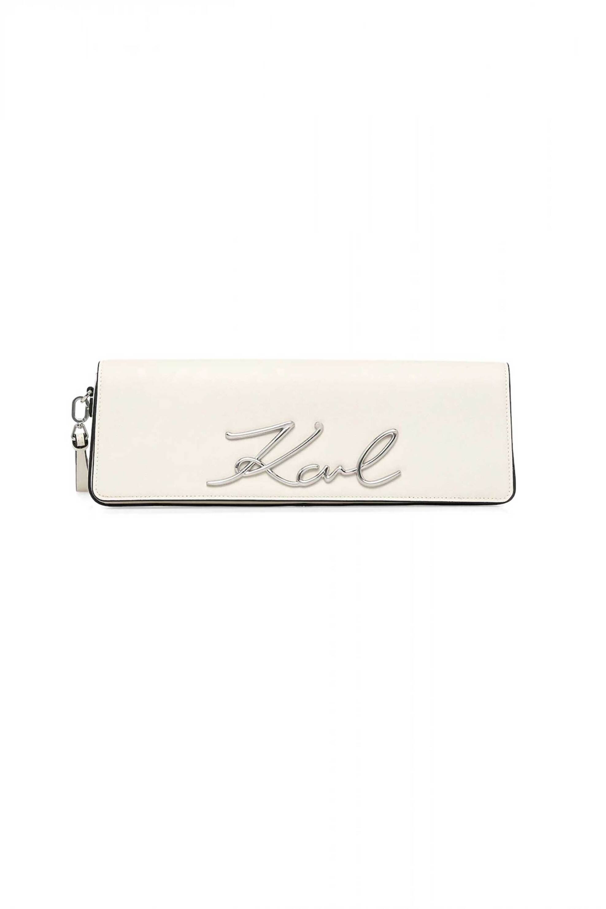 Karl Lagerfeld γυναικεία δερμάτινη τσάντα clutch "Signature 2.0 Slim" - B1W30048 Λευκό