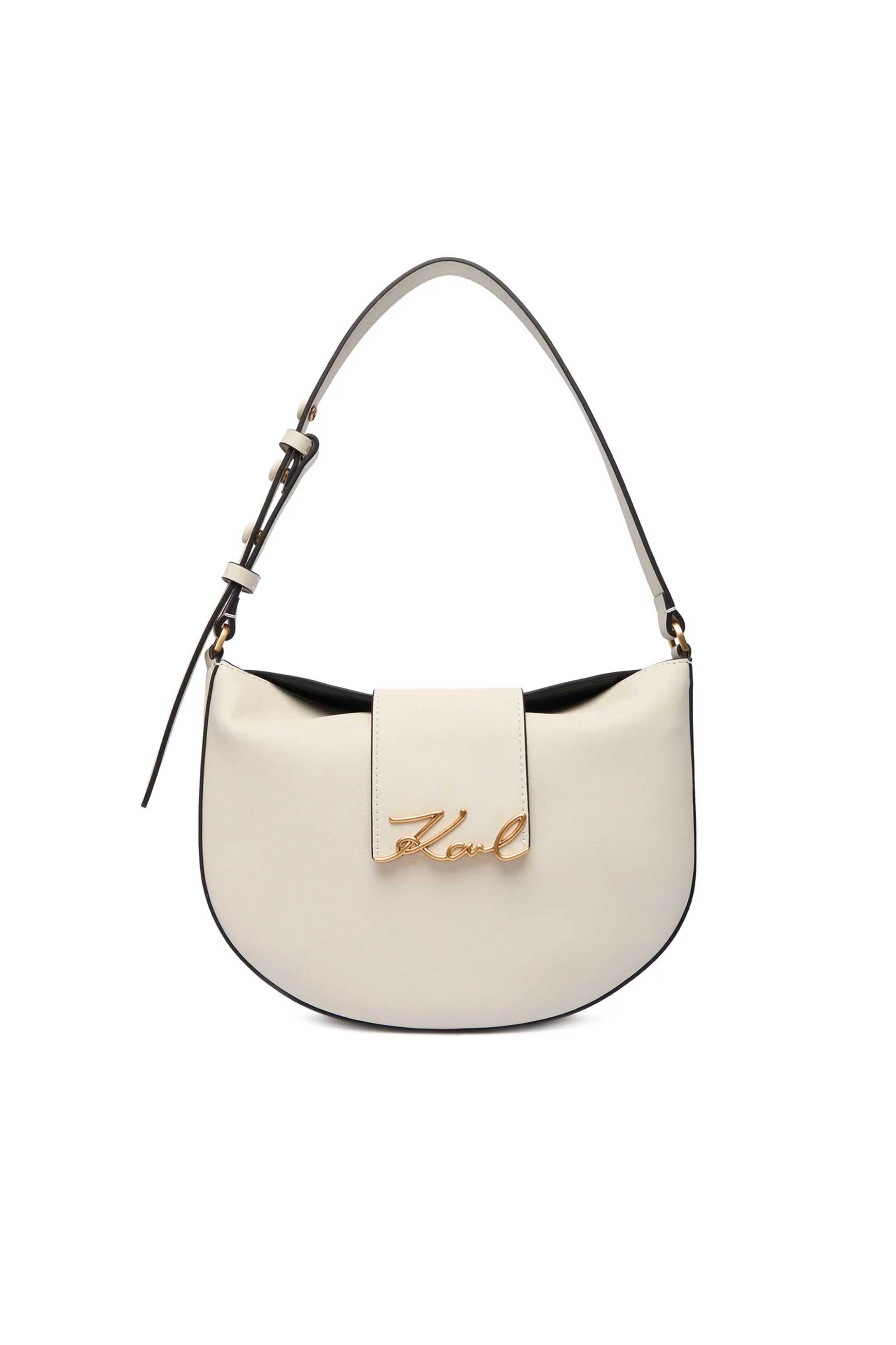 Karl Lagerfeld γυναικεία δερμάτινη τσάντα hobo "Signature Halfmoon" - B1W30059 Λευκό