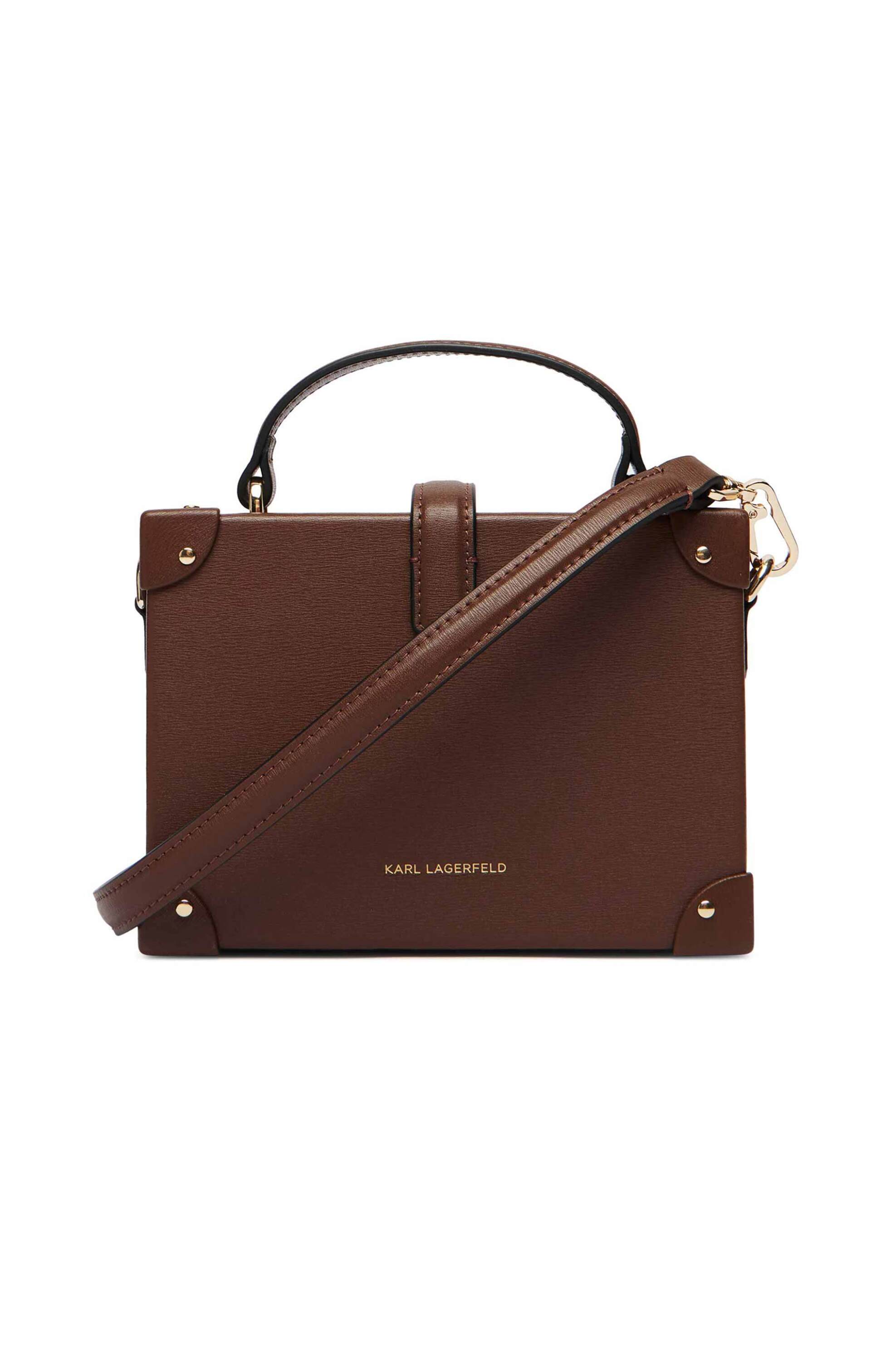 KARL LAGERFELD Karl Lagerfeld γυναικεία δερμάτινη τσάντα crossbody "Autograph Padlock Small" - B1W30100 Καφέ - 2