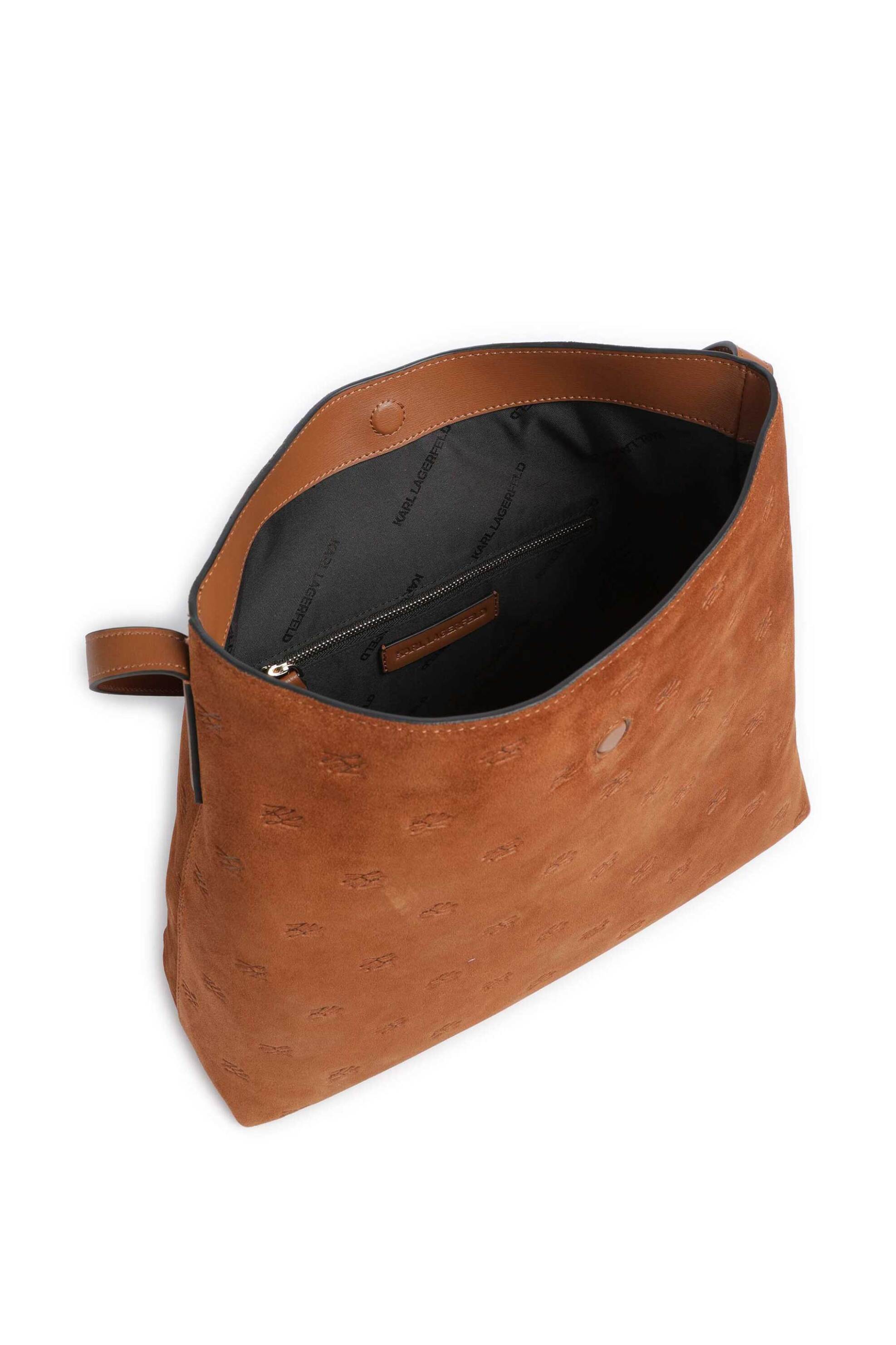 Karl Lagerfeld Γυναικεία Suede Τσάντα Hobo Autograph Padlock - B1W30105 Ταμπά