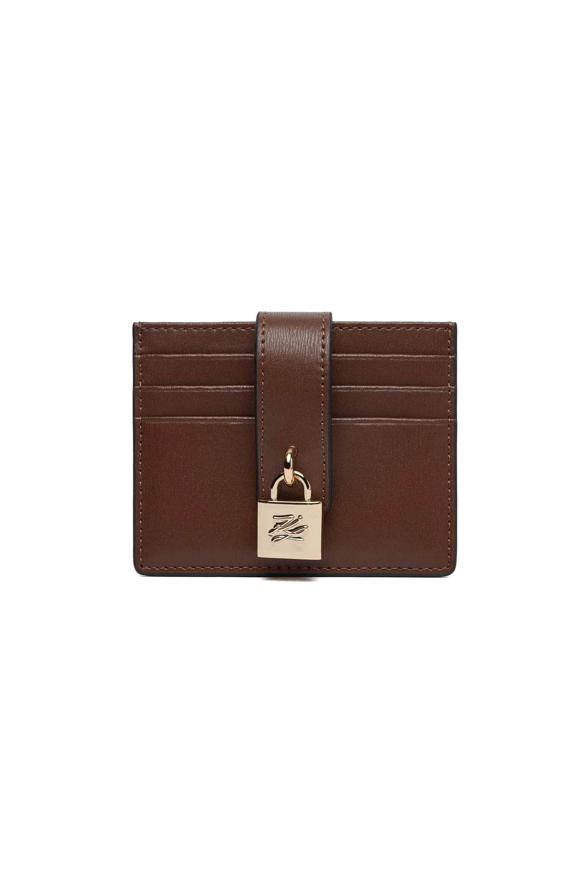 Karl Lagerfeld γυναικεία δερμάτινη θήκη για κάρτες "Autograph Padlock" - B1W32025 Καφέ