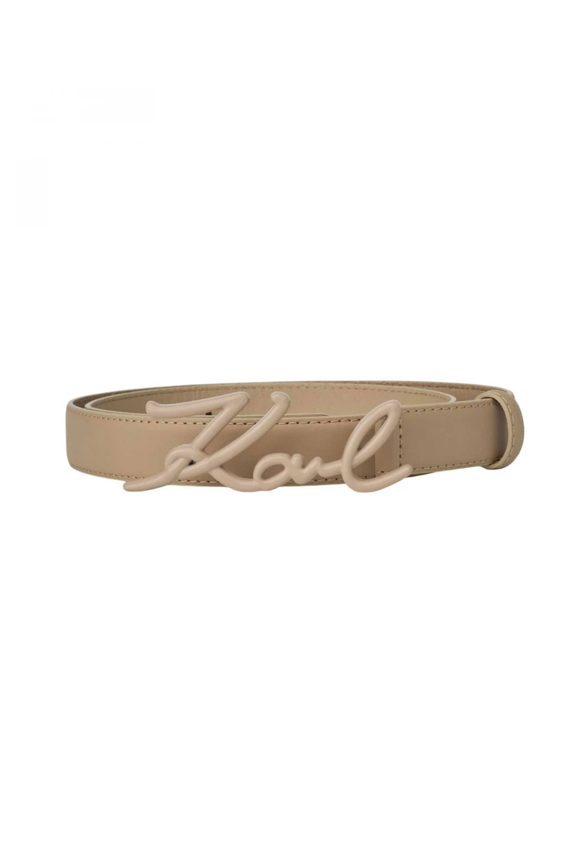 Karl Lagerfeld γυναικεία δερμάτινη ζώνη με λογότυπο "Signature" - B2W33036 Μπεζ