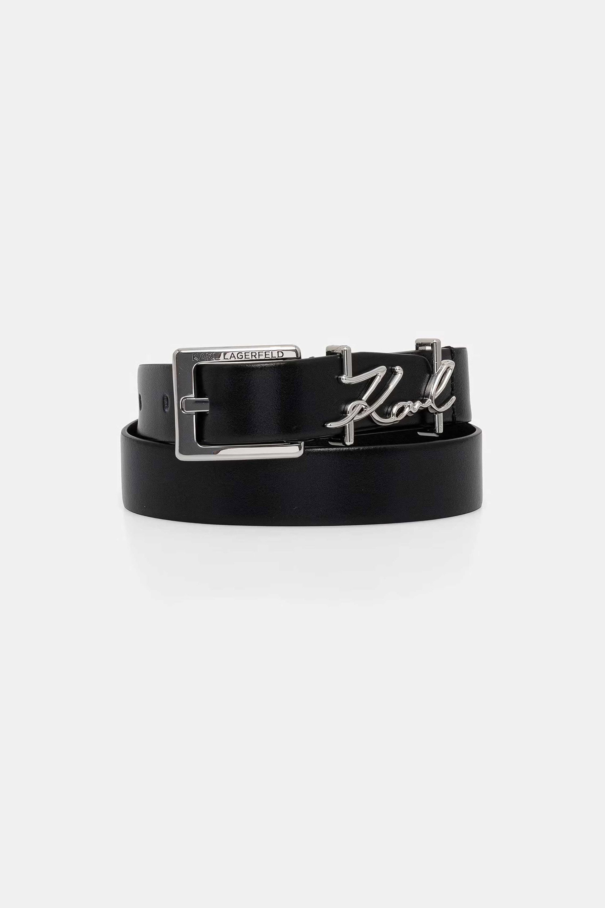 Karl Lagerfeld γυναικεία δερμάτινη ζώνη με λογότυπο "Signature" - B2W33038 Μαύρο