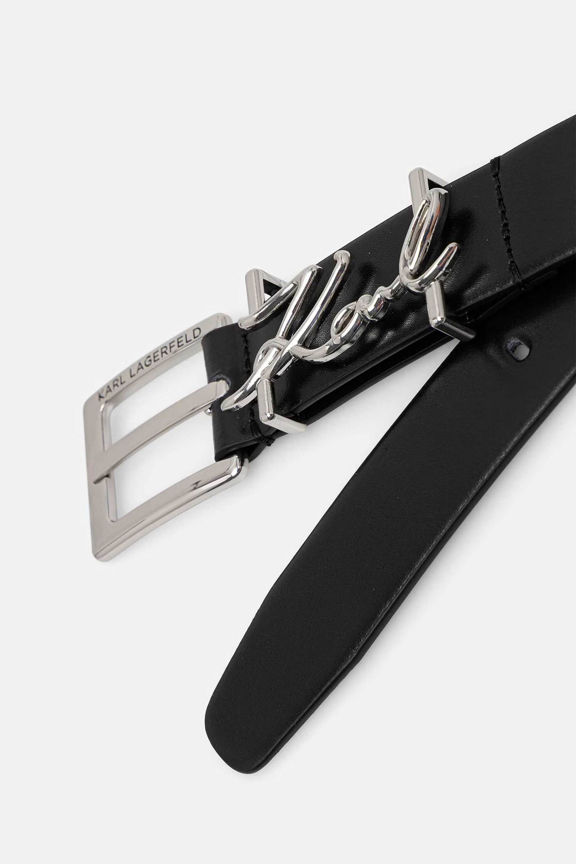 Karl Lagerfeld Γυναικεία Δερμάτινη Ζώνη με Λογότυπο Signature - B2W33038 Μαύρο