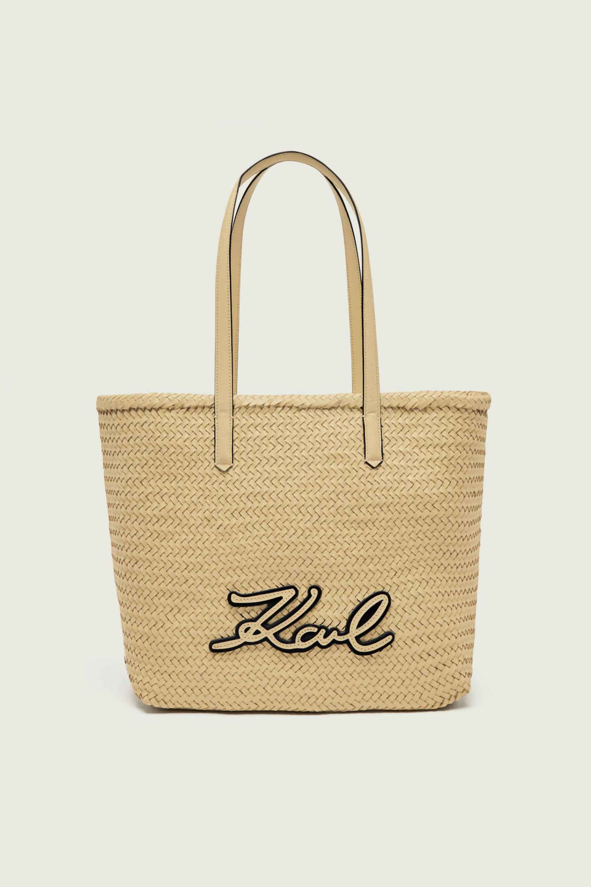 Karl Lagerfeld γυναικεία δερμάτινη τσάντα tote "Signature Medium" - B2W30205 Μπεζ
