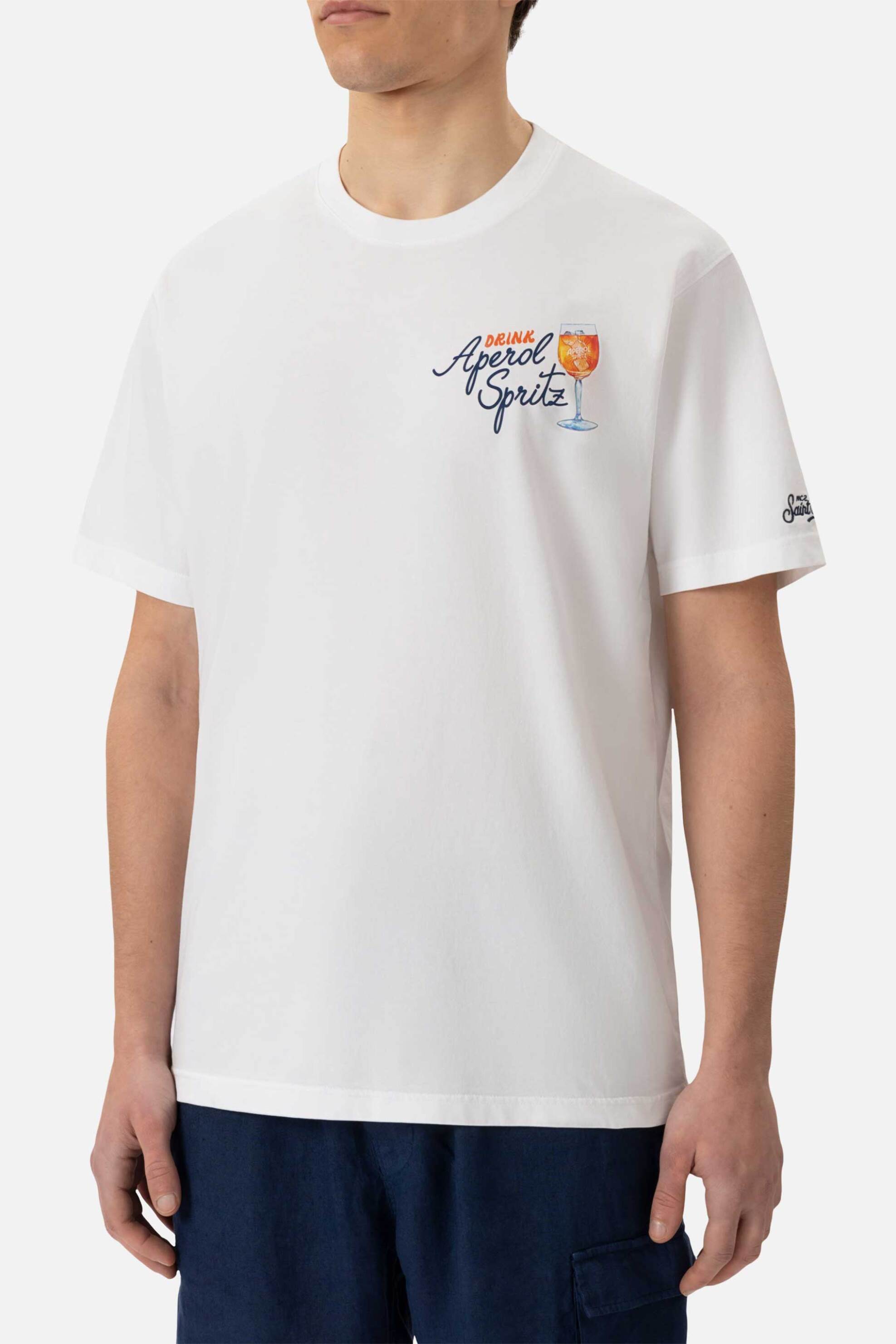 MC2 Saint Barth ανδρικό T-shirt μονόχρωμο με contrast print "Aperol Spritz" - TSHM001-02420H Λευκό