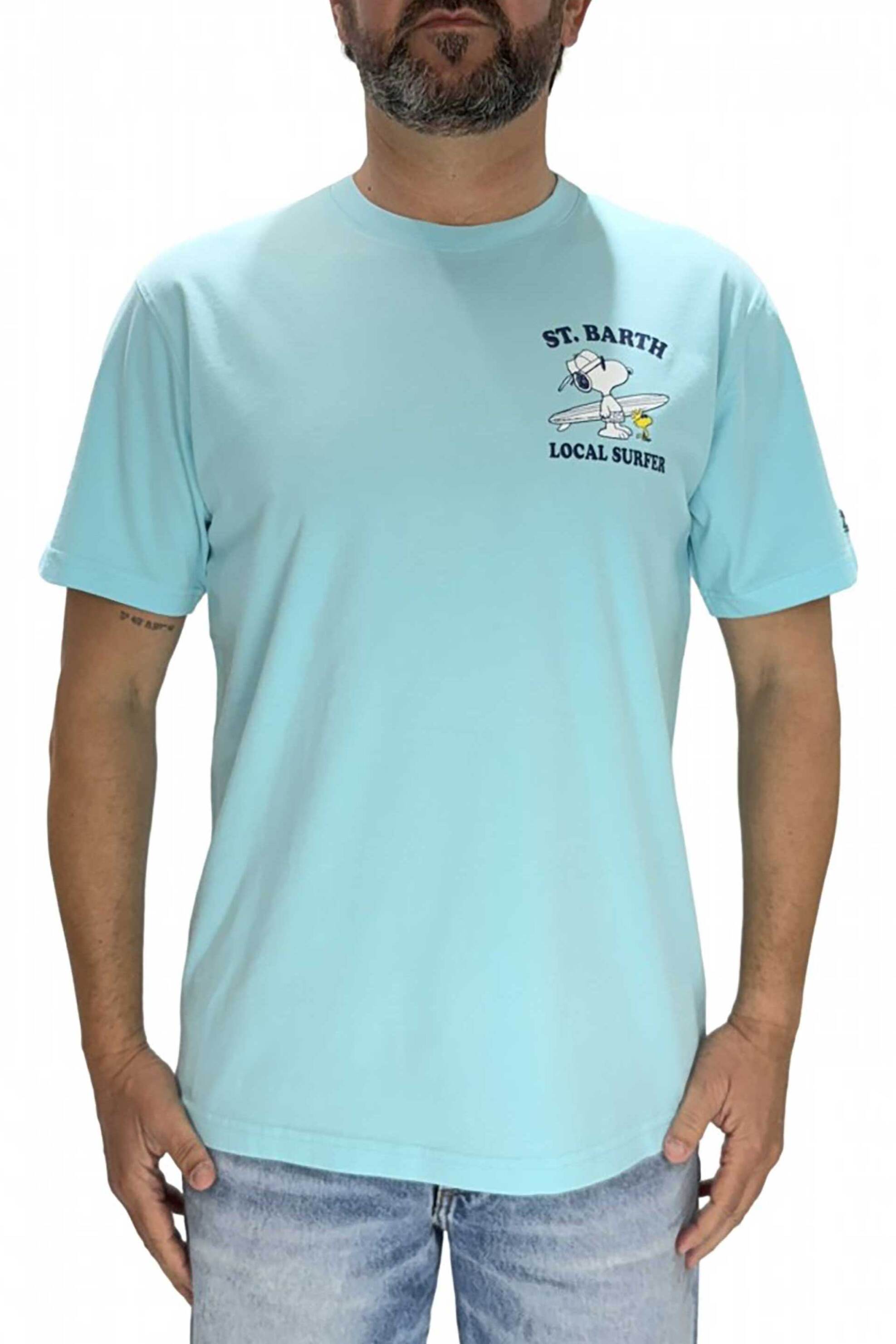 MC2 Saint Barth ανδρικό T-shirt μονόχρωμο με contrast print "Snoopy Local Surfer " - TSHM001-02601H Βεραμάν