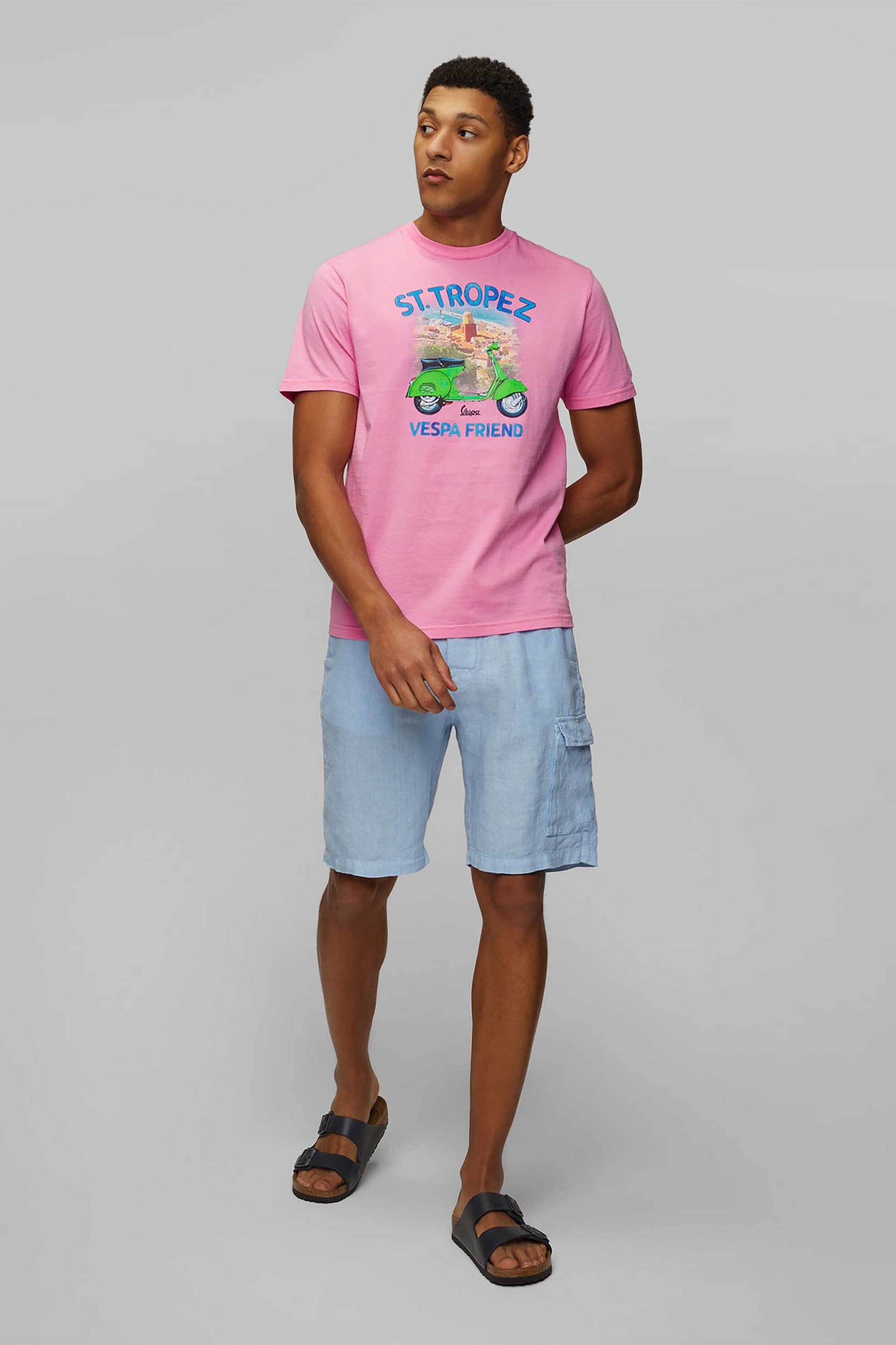 MC2 Saint Barth ανδρικό T-shirt μονόχρωμο με contrast print "Social Spritz" - TSHM001-02293H Φούξια