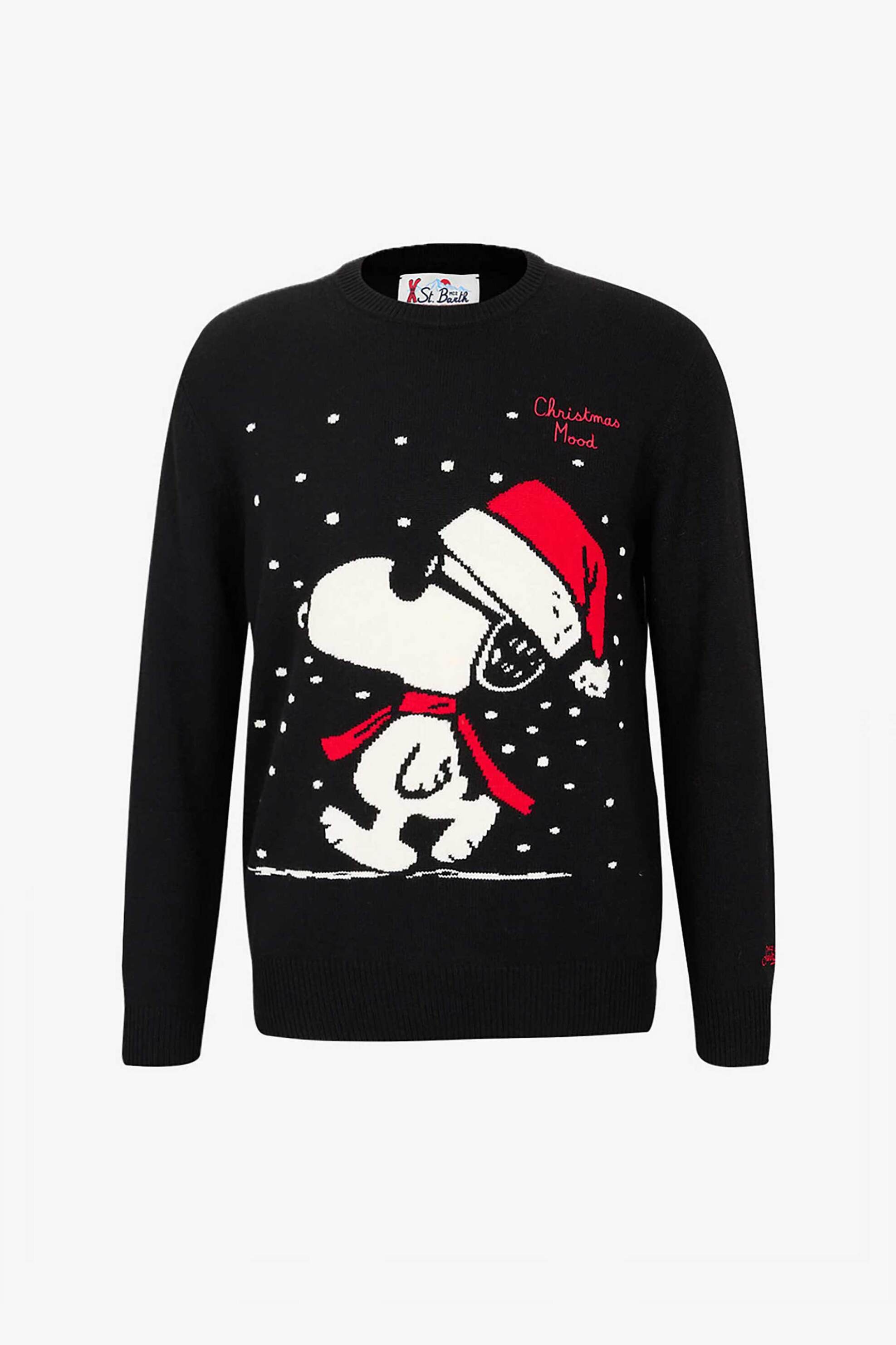 MC2 Saint Barth ανδρική πλεκτή μπλούζα με contrast σχέδιο "Snoopy Xmas Cool" - HER0001-03390I Μαύρο