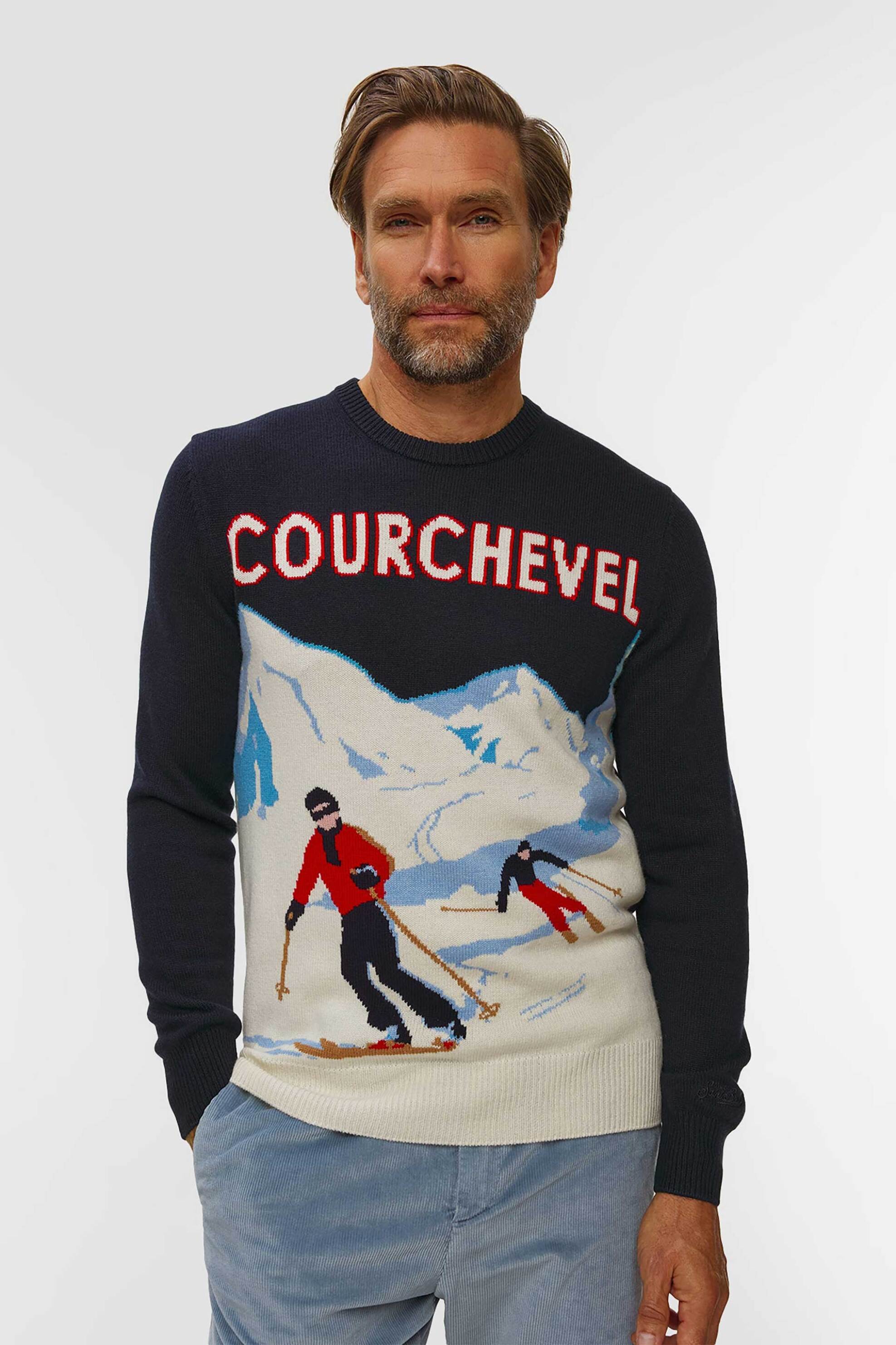 MC2 Saint Barth ανδρική πλεκτή μπλούζα με contrast σχέδιο "Heron C" - HER0011-00179I Μπλε Σκούρο