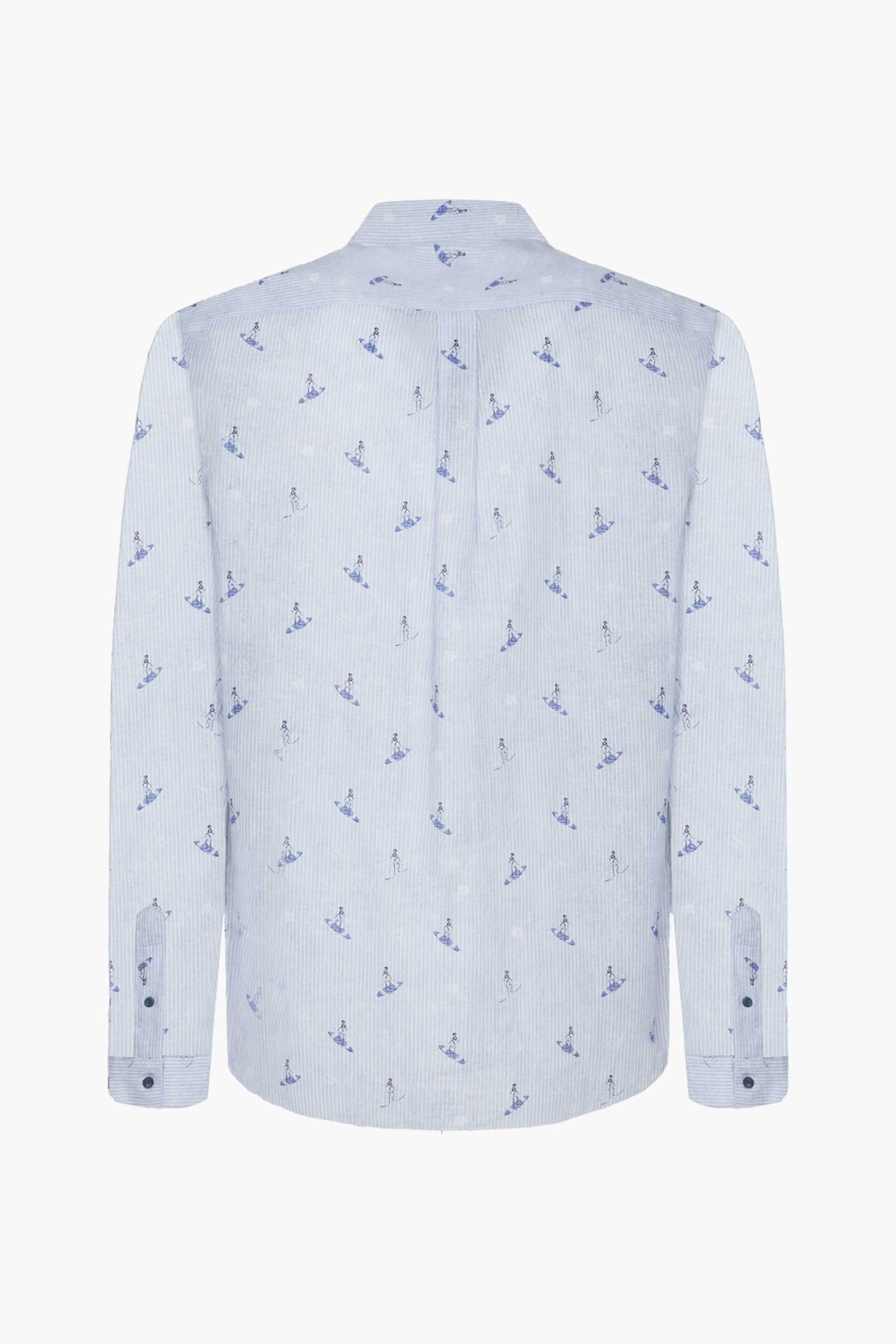 Seinse ανδρικό λινό πουκάμισο μάο με all over σχέδιο surfer - CE1015SS 125 Μπλε Ανοιχτό φωτογραφία
