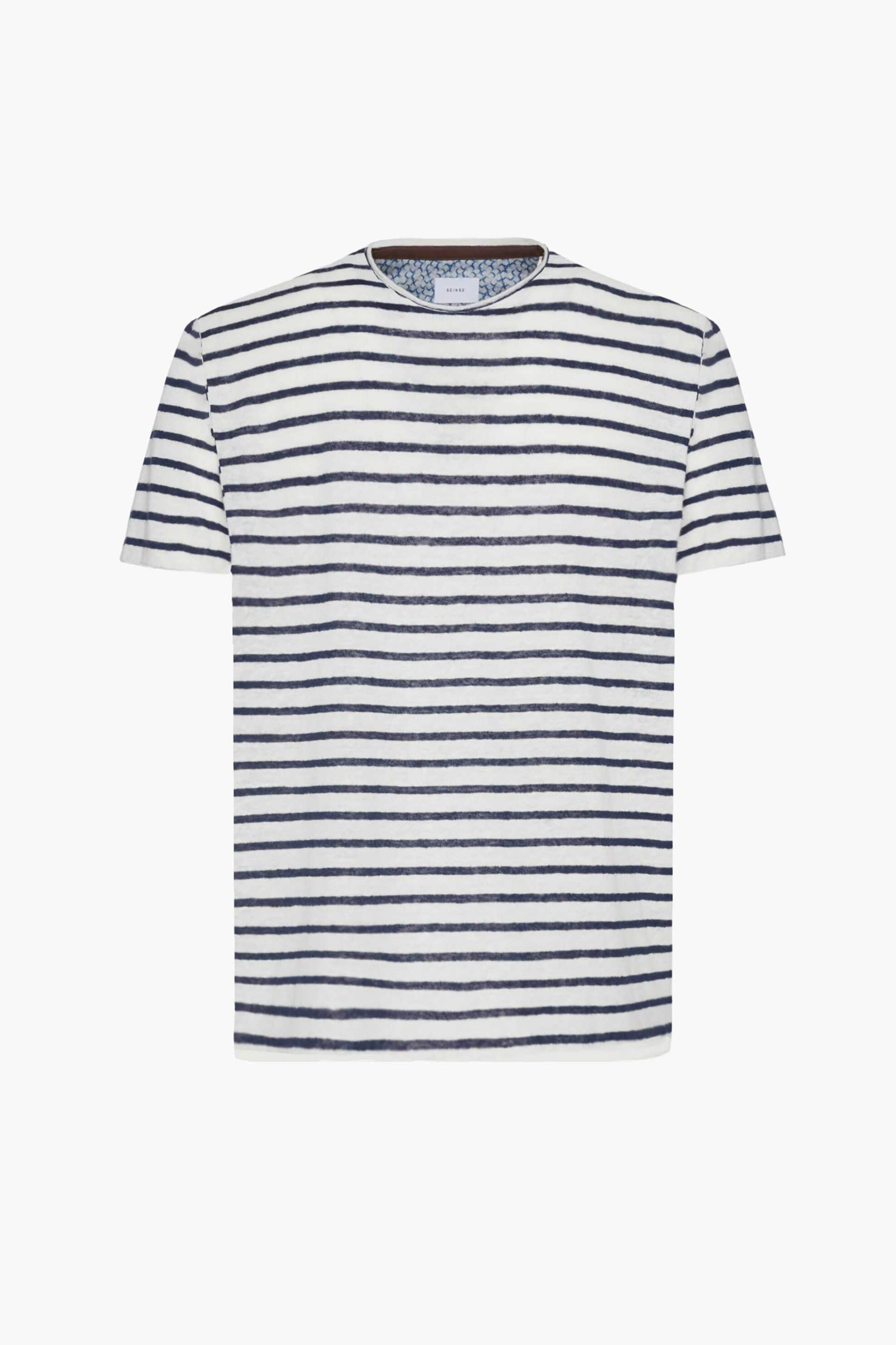 SEINSE Seinse ανδρικό T-shirt με ριγέ σχέδιο - TE3008SS 125 Λευκό - Μπλε