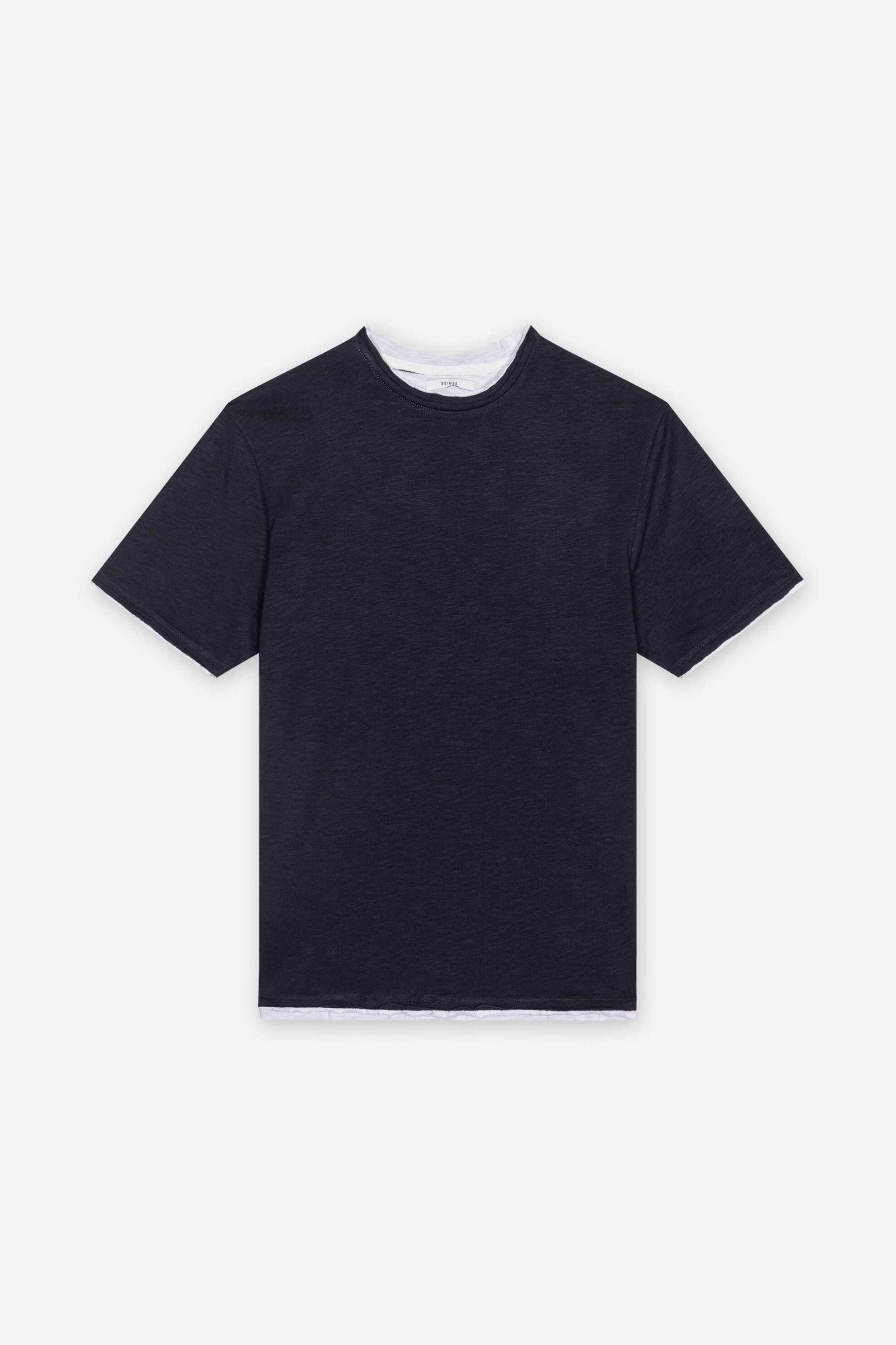 Seinse ανδρικό T-shirt με raw-edge τελειώματα Regular Fit - TE3210SS 126 Μπλε Σκούρο