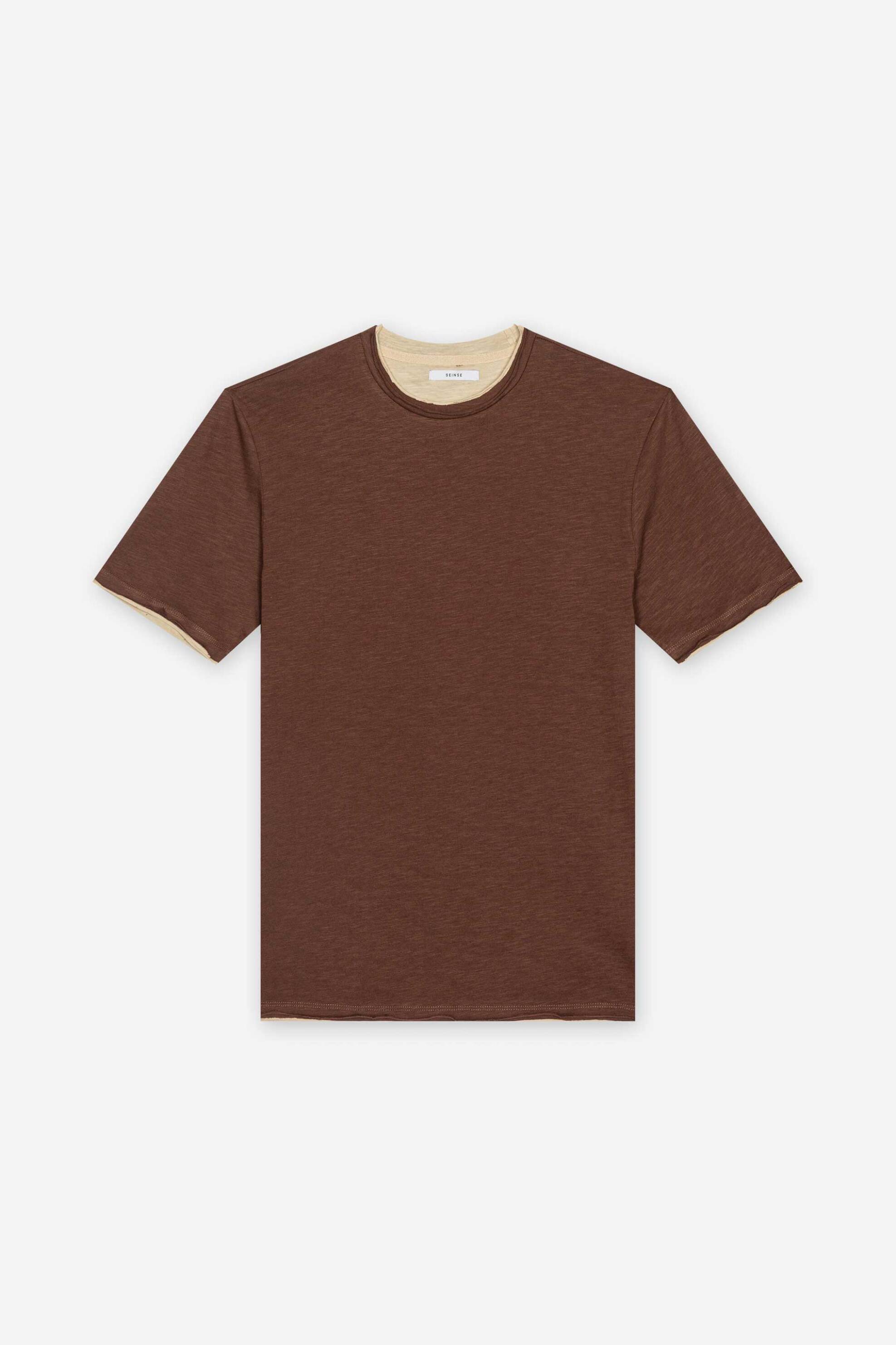 Seinse ανδρικό T-shirt με raw-edge τελειώματα Regular Fit - TE3210SS 126 Καφέ
