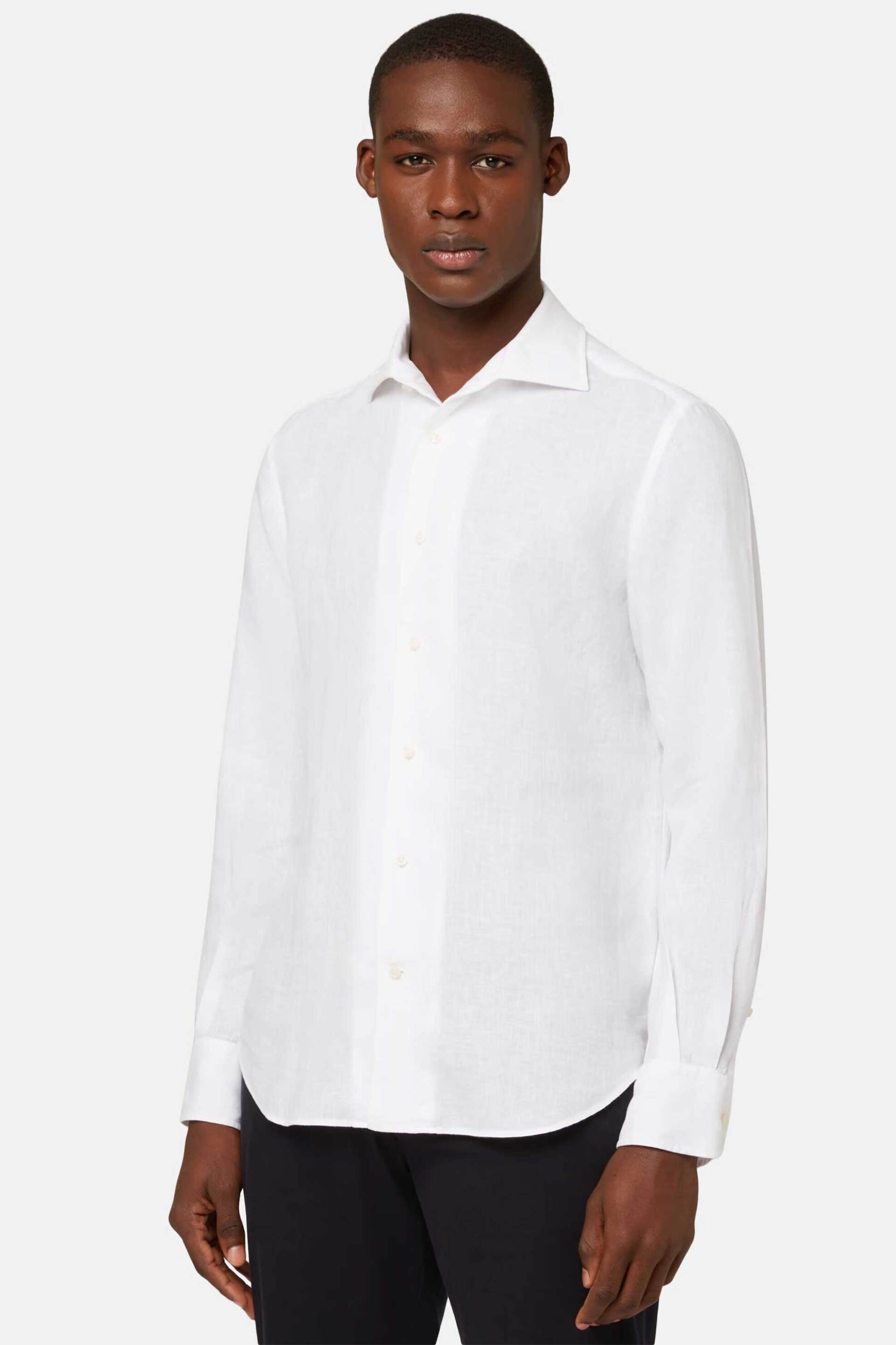 Boggi Milano ανδρικό λινό πουκάμισο μονόχρωμο Regular Fit - BO22C012201 Λευκό