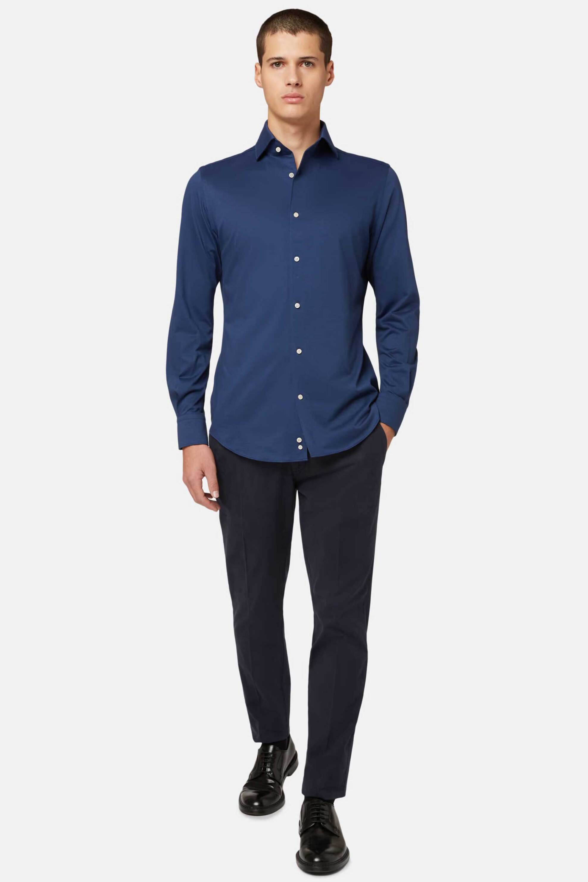 Boggi Milano ανδρικό παντελόνι ελαστικό μονόχρωμο Regular Fit - BO21C005901 Μπλε Σκούρο