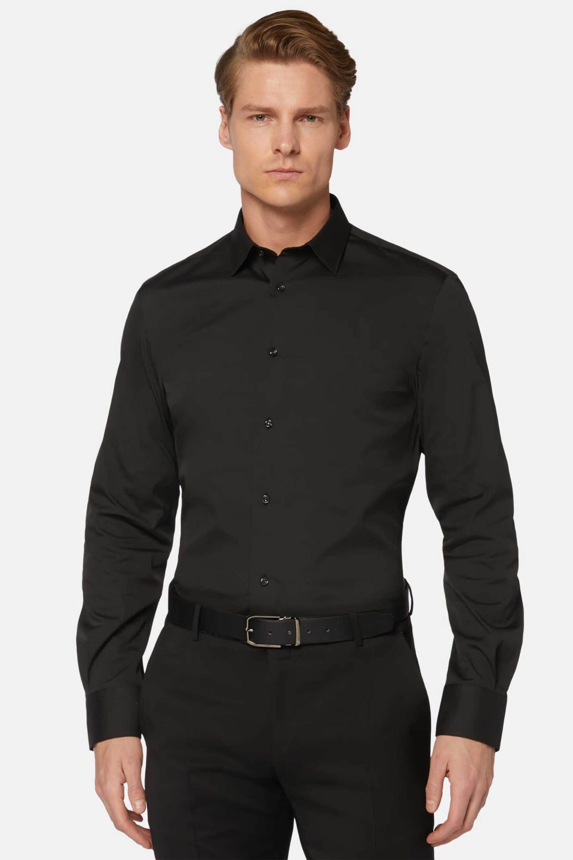 Boggi Milano ανδρικό πουκάμισο μονόχρωμο Slim Fit - BO22C009803 Μαύρο
