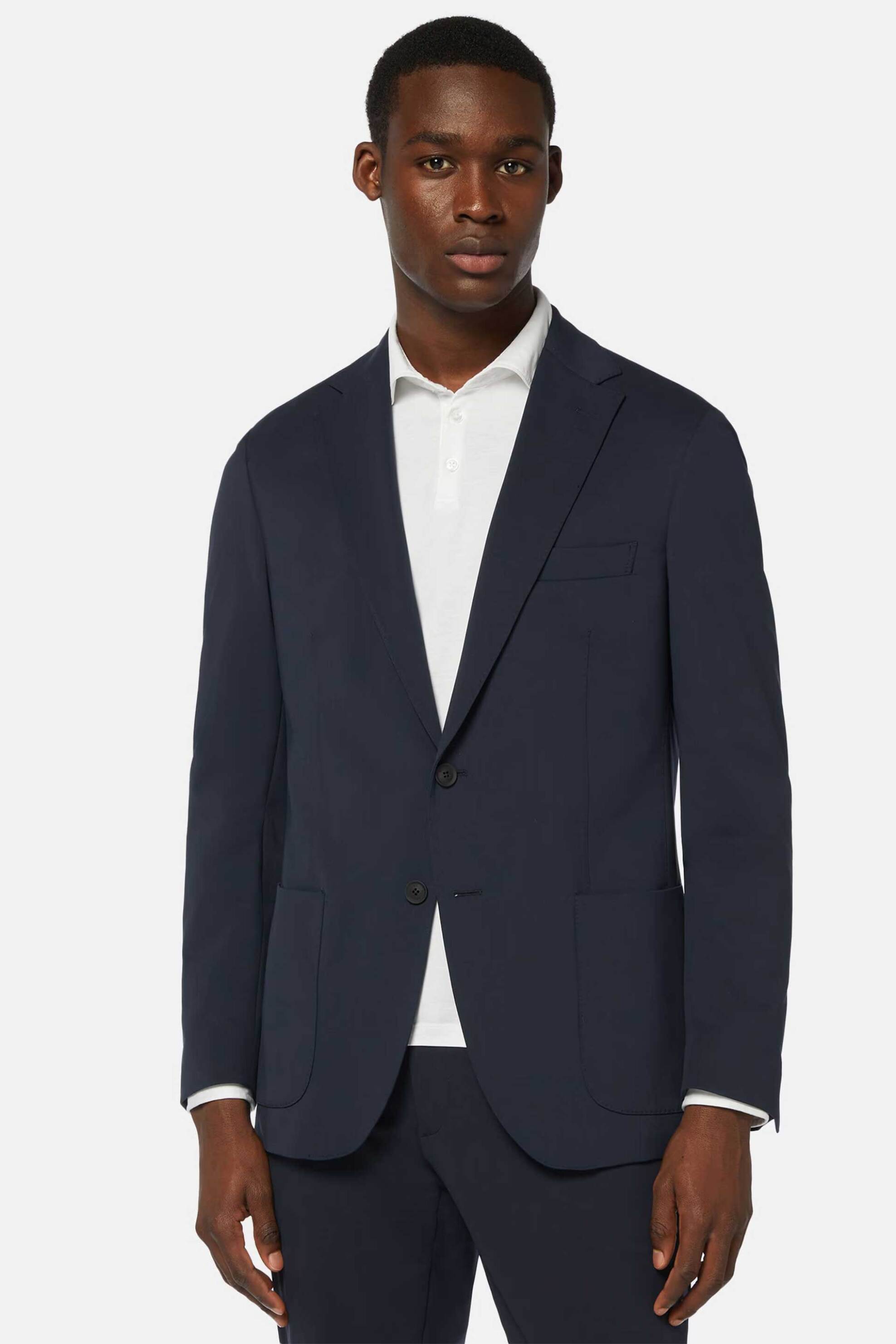 Boggi Milano ανδρικό σακάκι μονόχρωμο ελαστικό Regular Fit - BO20C005501 Μπλε Σκούρο
