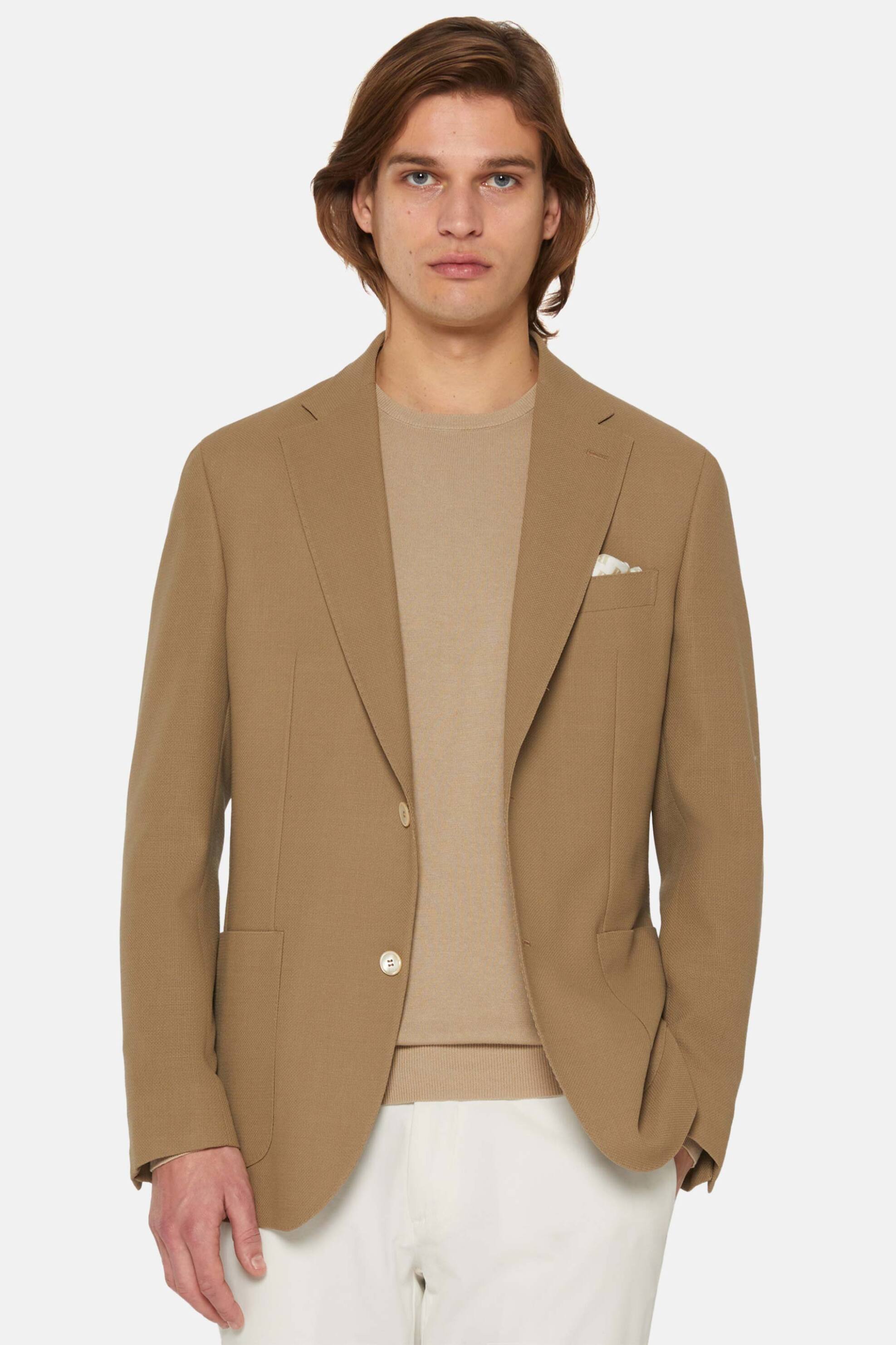 Boggi Milano ανδρικό μάλλινο σακάκι Regular Fit - BO24P055901 Καφέ Ανοιχτό