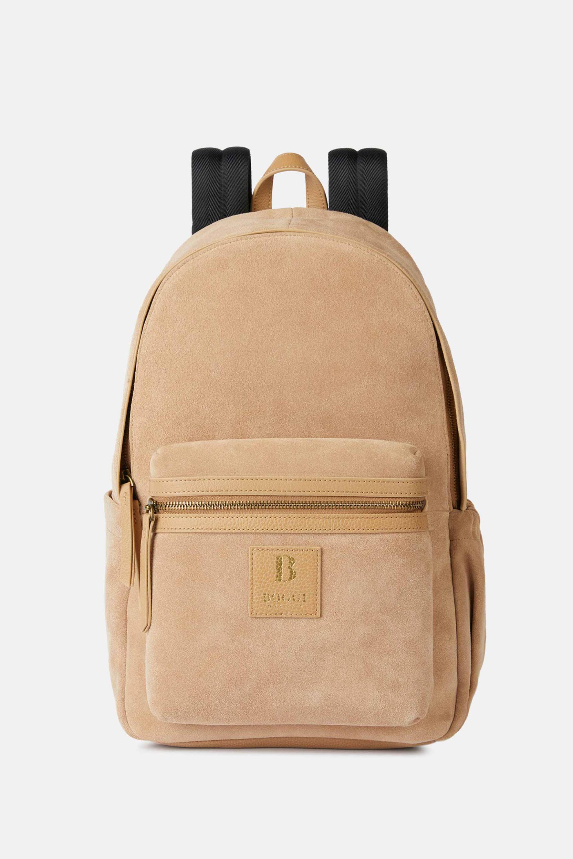 Ανδρική Μόδα > Ανδρικές Τσάντες > Ανδρικά Σακίδια & Backpacks Boggi Milano ανδρικό suede backpack με logo patch - BO24P060502 Καμηλό
