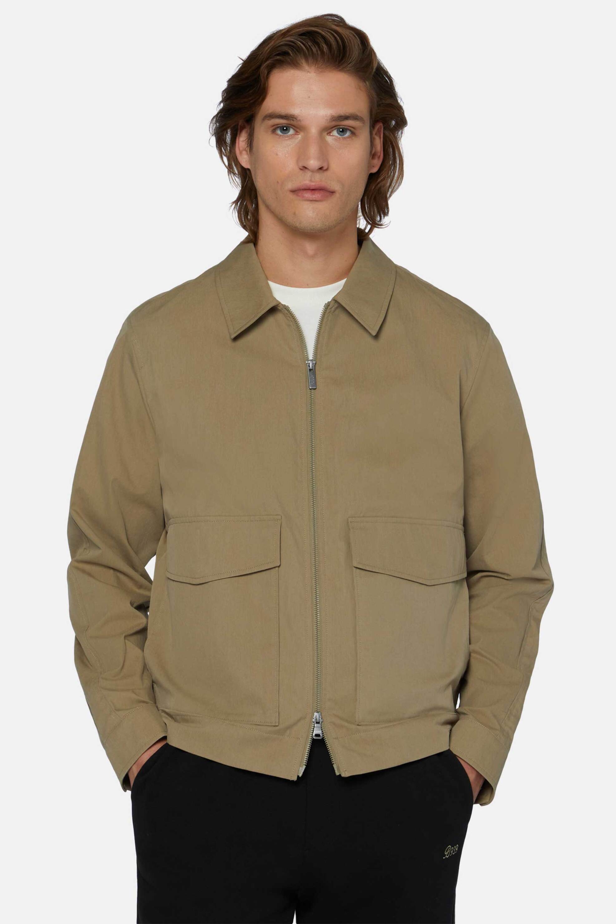 BOGGI MILANO Boggi Milano ανδρικό bomber jacket μονόχρωμο με μεγάλες τσέπες Regular Fit - BO24P008401 Μπεζ