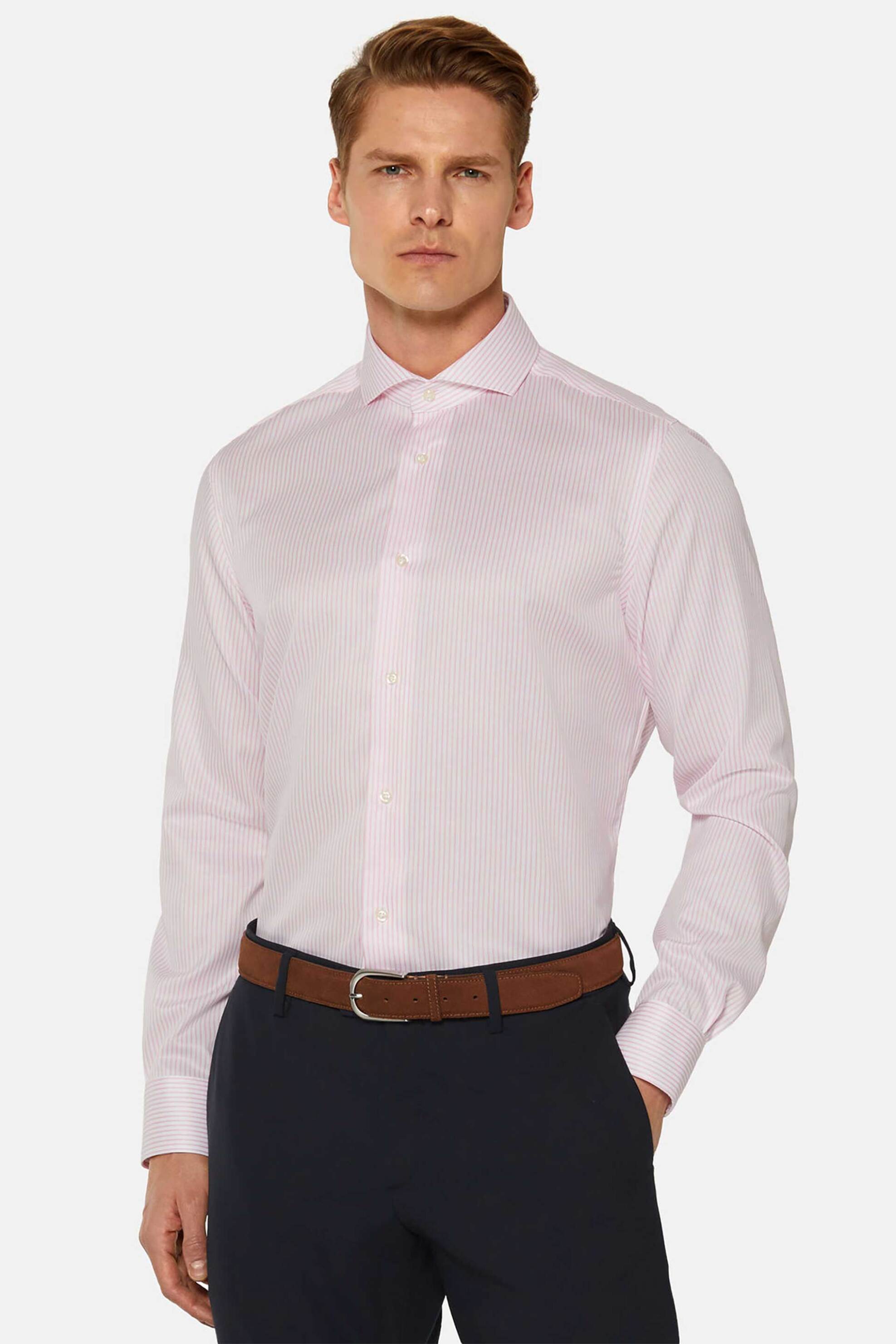 Ανδρική Μόδα > Ανδρικά Ρούχα > Ανδρικά Πουκάμισα > Ανδρικά Πουκάμισα Casual Boggi Milano ανδρικό πουκάμισο με ριγέ σχέδιο Slim Fit - BO24P020803 Ροζ