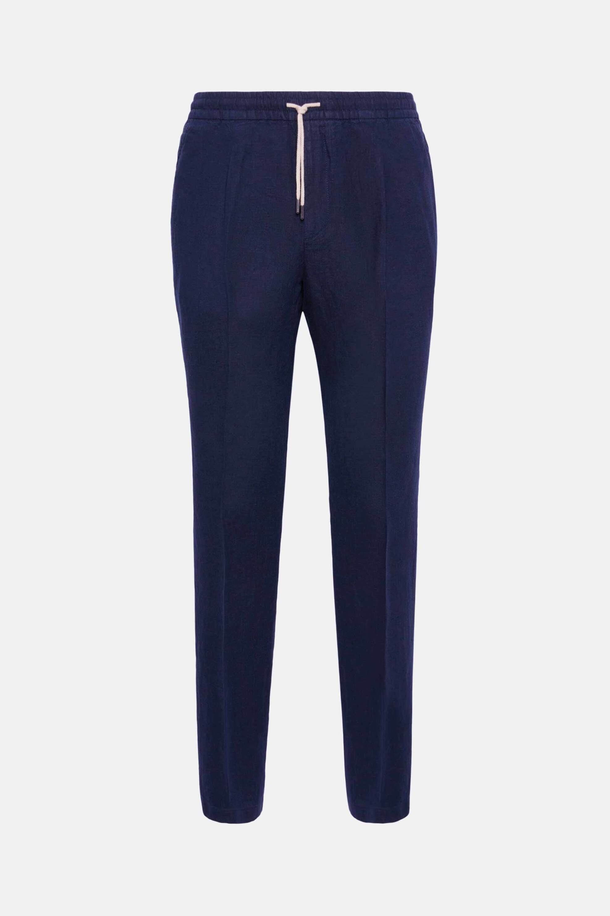 Boggi Milano Ανδρικό Λινό Παντελόνι με Ελαστική Μέση Tapered Fit - Bo24P013701 Μπλε Σκούρο