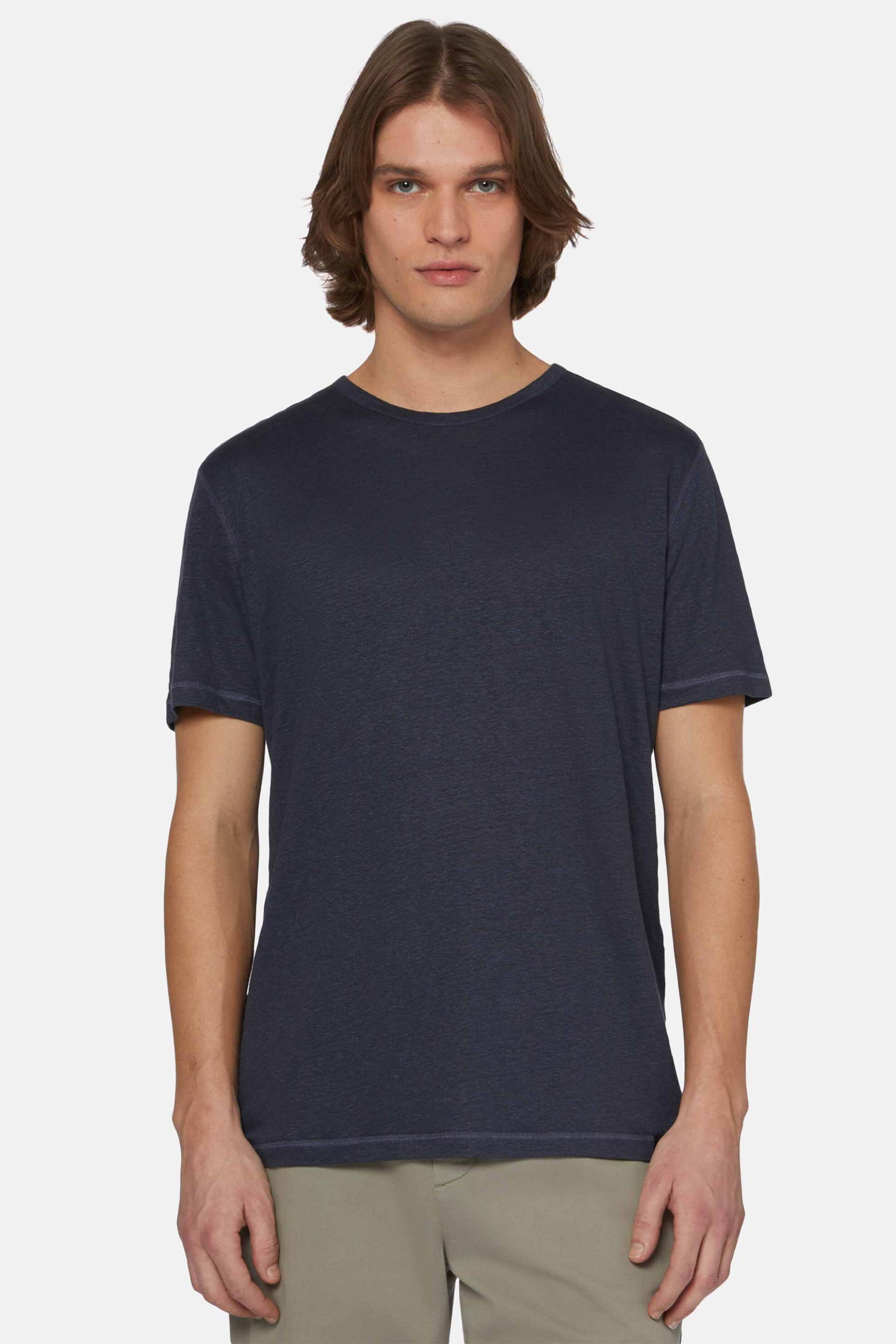 Boggi Milano ανδρικό λινό T-shirt ελαστικό Regular Fit - BO24P053801 Μπλε Σκούρο
