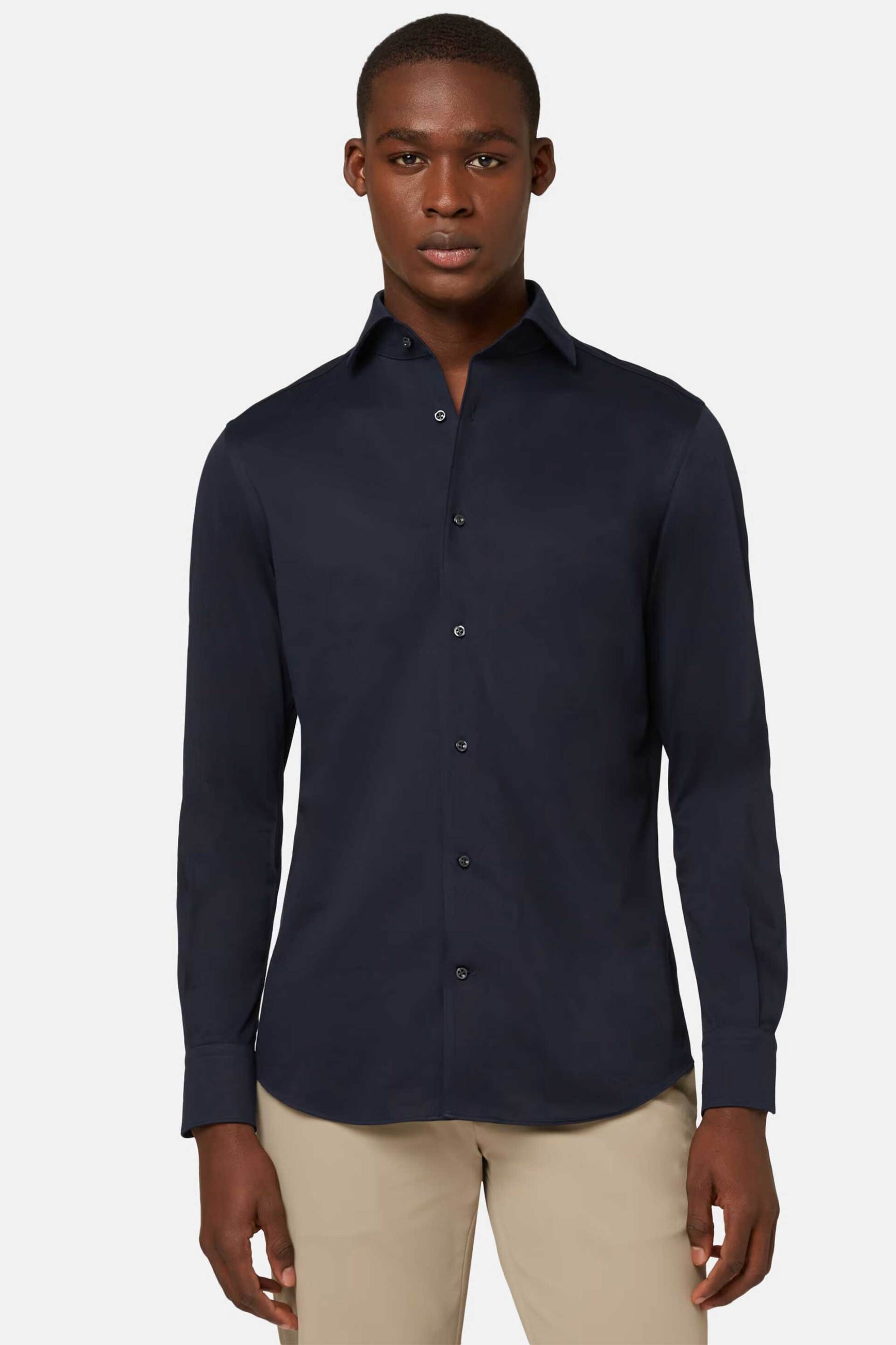 Boggi Milano ανδρικό πουκάμισο μονόχρωμο Regular Fit - BO21C004104 Μπλε Σκούρο