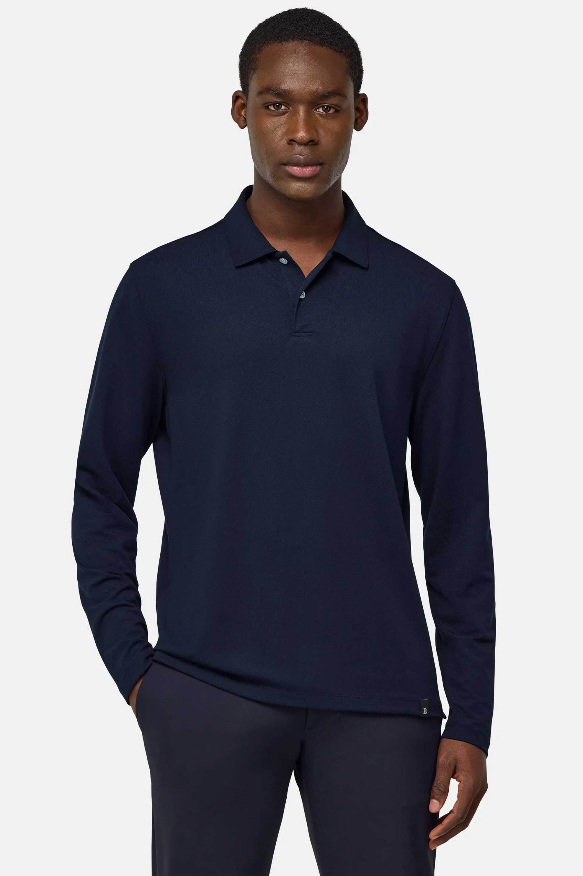 Boggi Milano ανδρική μπλούζα πόλο μονόχρωμη Regular Fit - BO25P004002 Μπλε Σκούρο