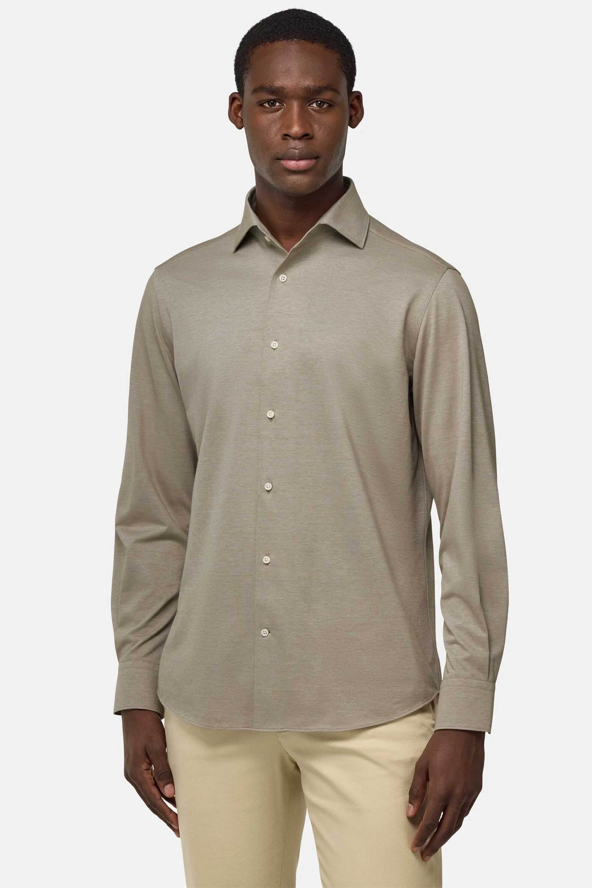 Boggi Milano ανδρικό πουκάμισο με μονόχρωμο Regular Fit - BO25P004402 Καφέ Ανοιχτό