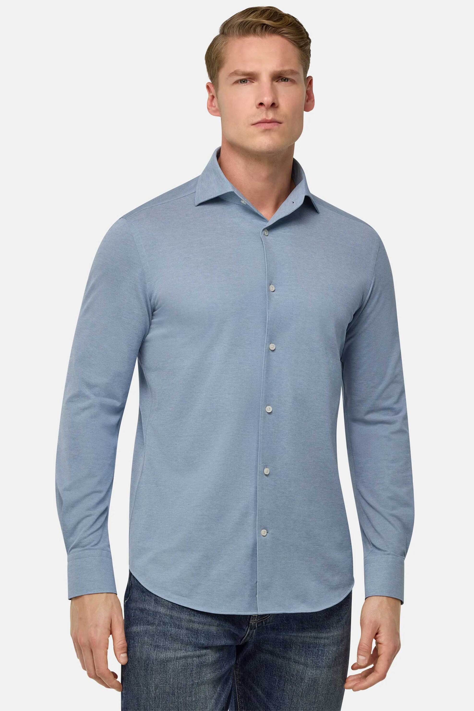 Boggi Milano ανδρικό πουκάμισο μονόχρωμο Regular Fit - BO25P004403 Μπλε