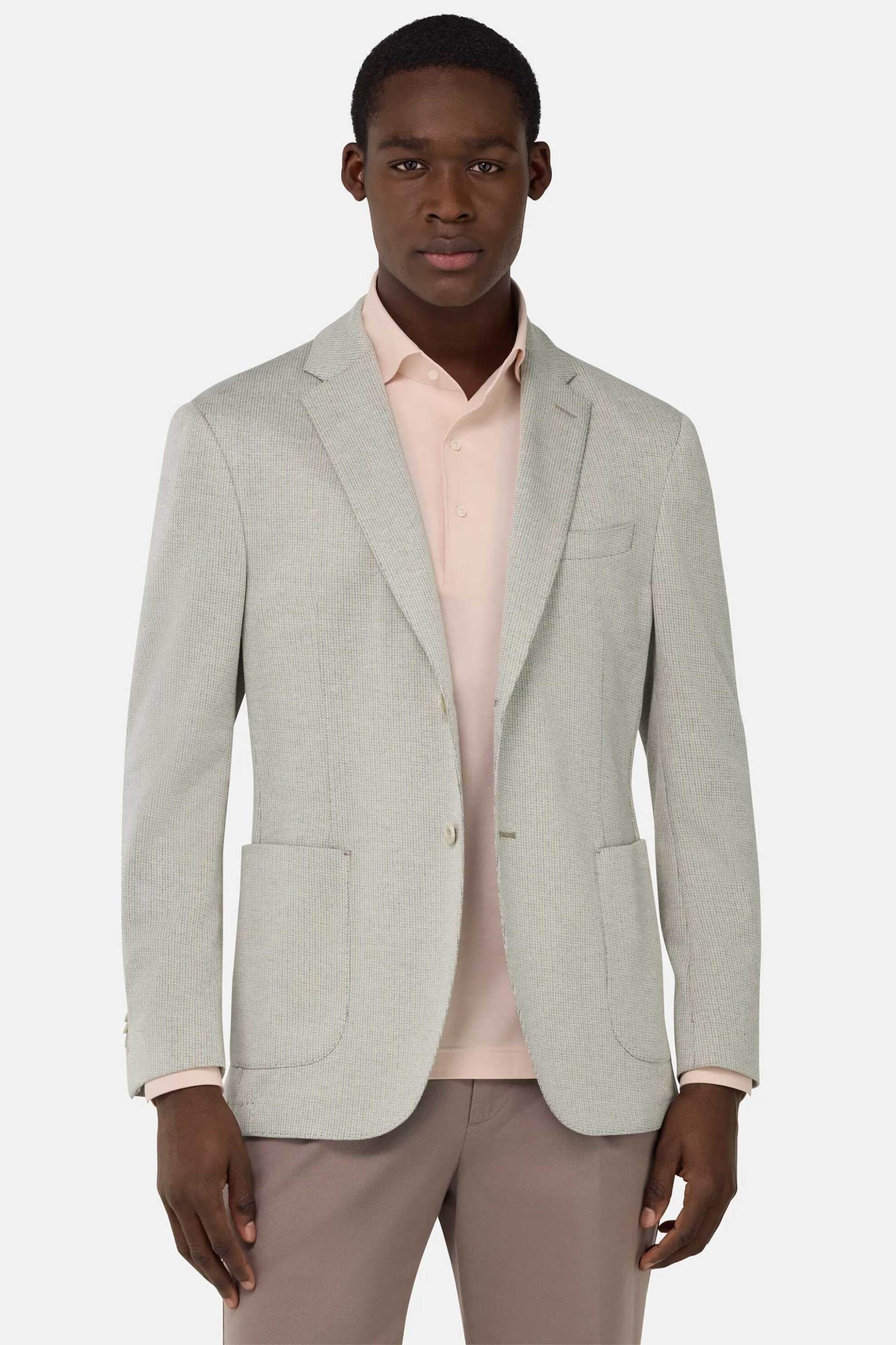 BOGGI MILANO Boggi Milano ανδρικό σακάκι με herringbone pattern Regular Fit - BO25P031401 Γκρι